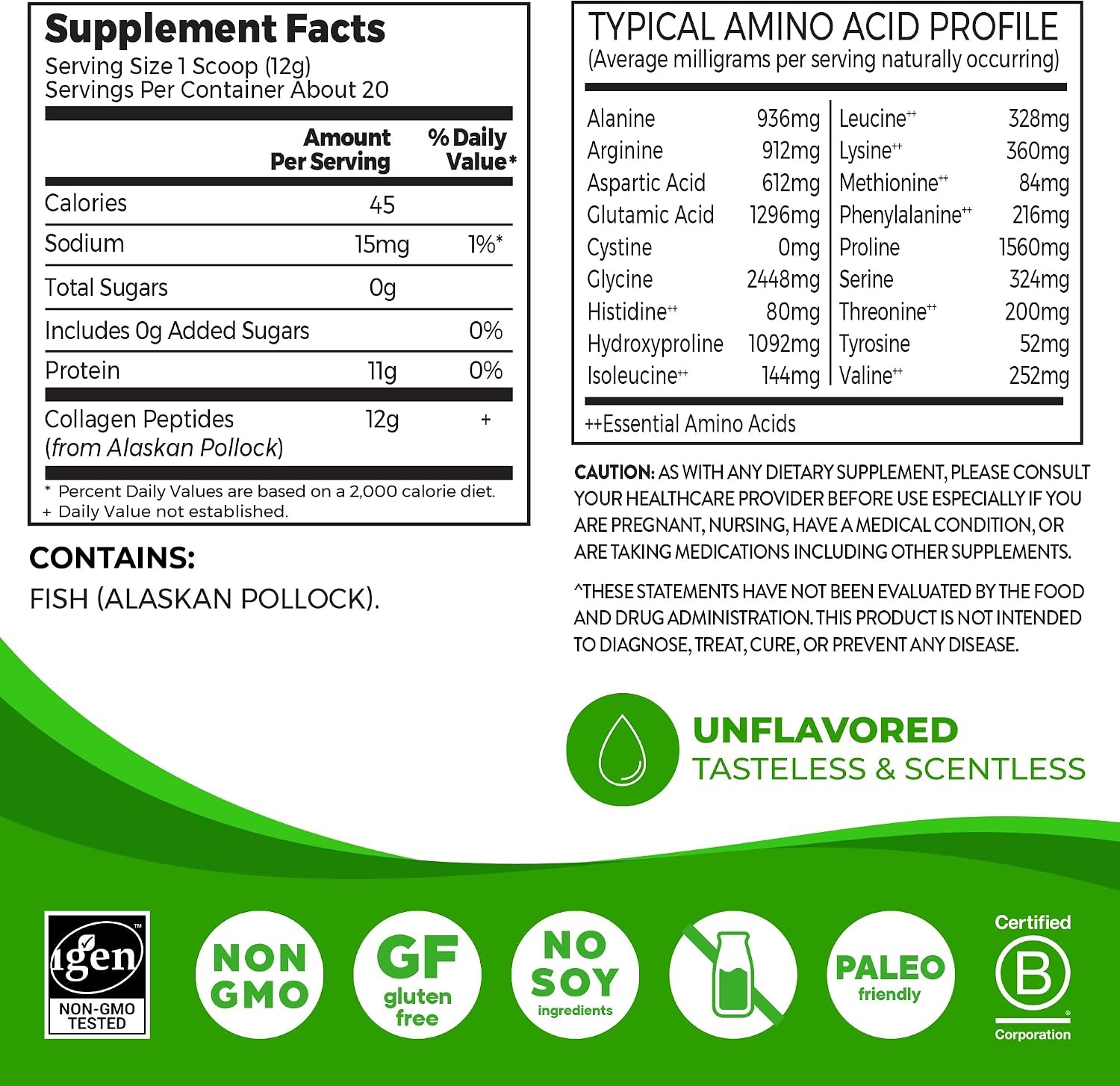 image:imageOrgain 12g WildCaught Marine Collagen Peptides Powder Unflavored 85oz85 Ounce Pack of 1