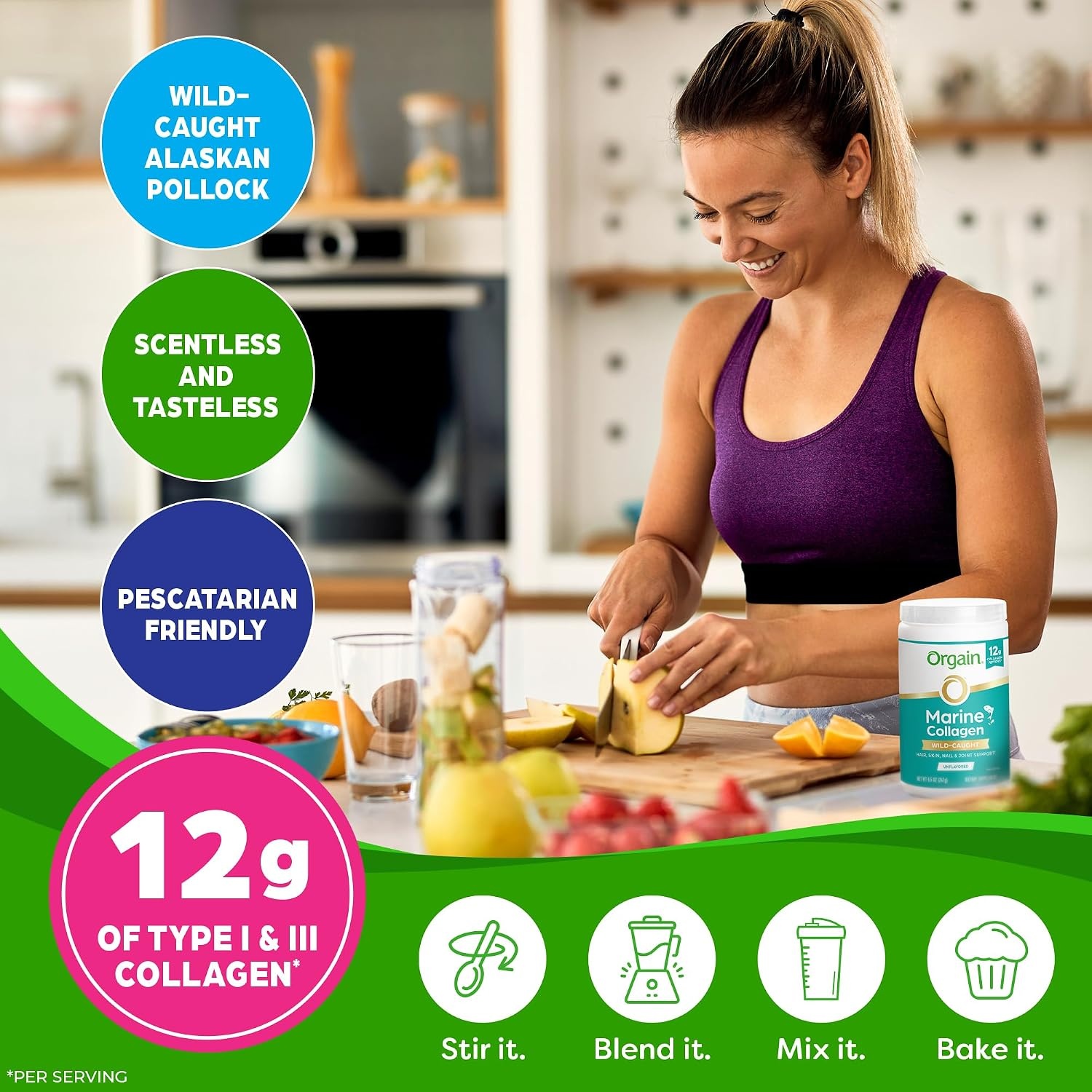 image:imageOrgain 12g WildCaught Marine Collagen Peptides Powder Unflavored 85oz85 Ounce Pack of 1