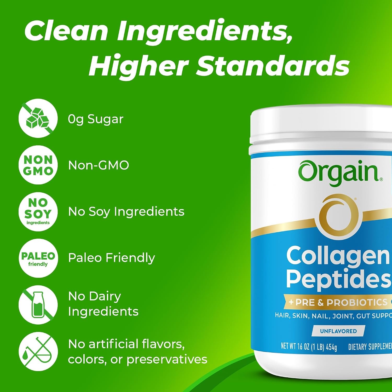 image:imageOrgain 20g Collagen Peptides Prebiotic amp Probiotics Powder 1lb1 Pound Pack of 1