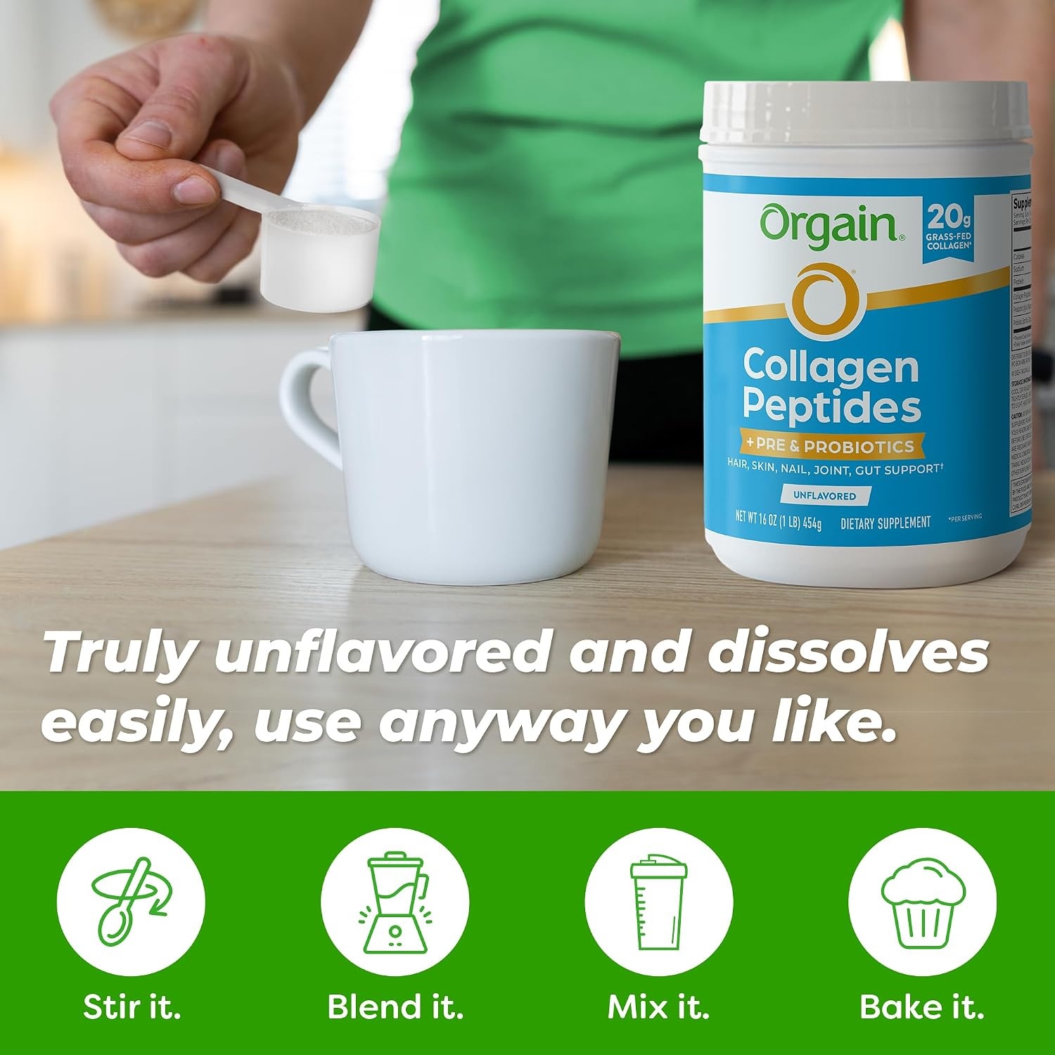 image:imageOrgain 20g Collagen Peptides Prebiotic amp Probiotics Powder 1lb1 Pound Pack of 1
