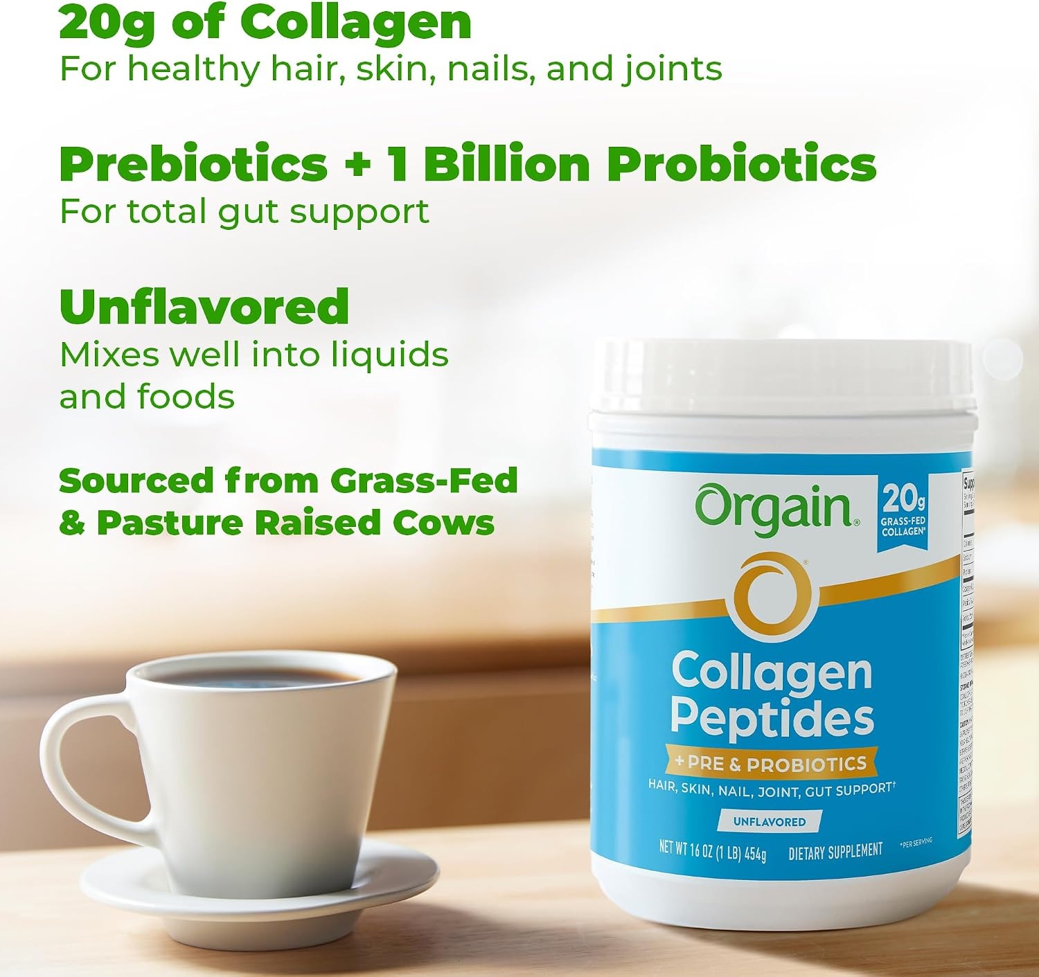 image:imageOrgain 20g Collagen Peptides Prebiotic amp Probiotics Powder 1lb1 Pound Pack of 1