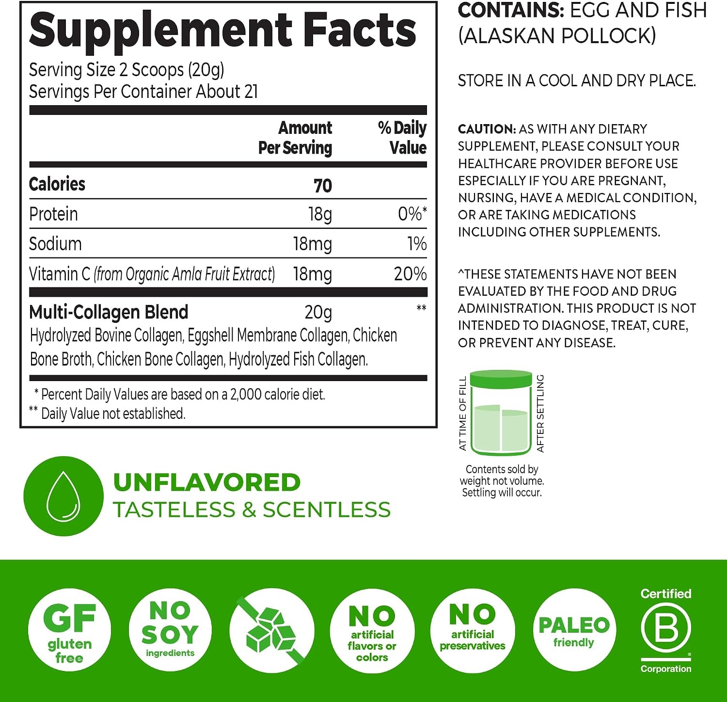 image:imageOrgain 20g Hydrolyzed Multi Collagen Peptides Powder Unflavored 15oz15 Ounce Pack of 1