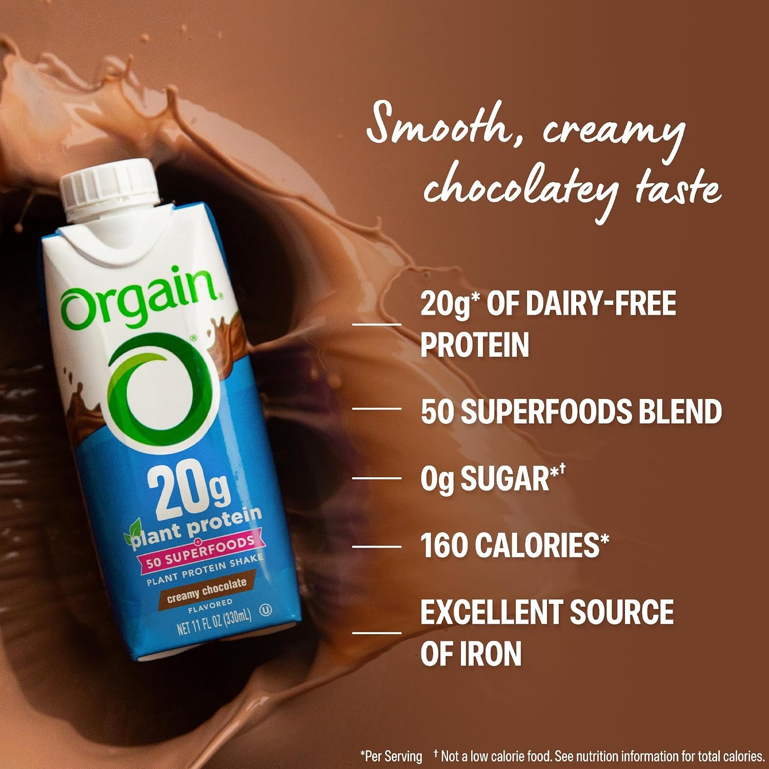 image:imageOrgain 20g Vegan Protein Shake 50 Superfoods Chocolate 11 oz 12pkPlant Protein Superfoods