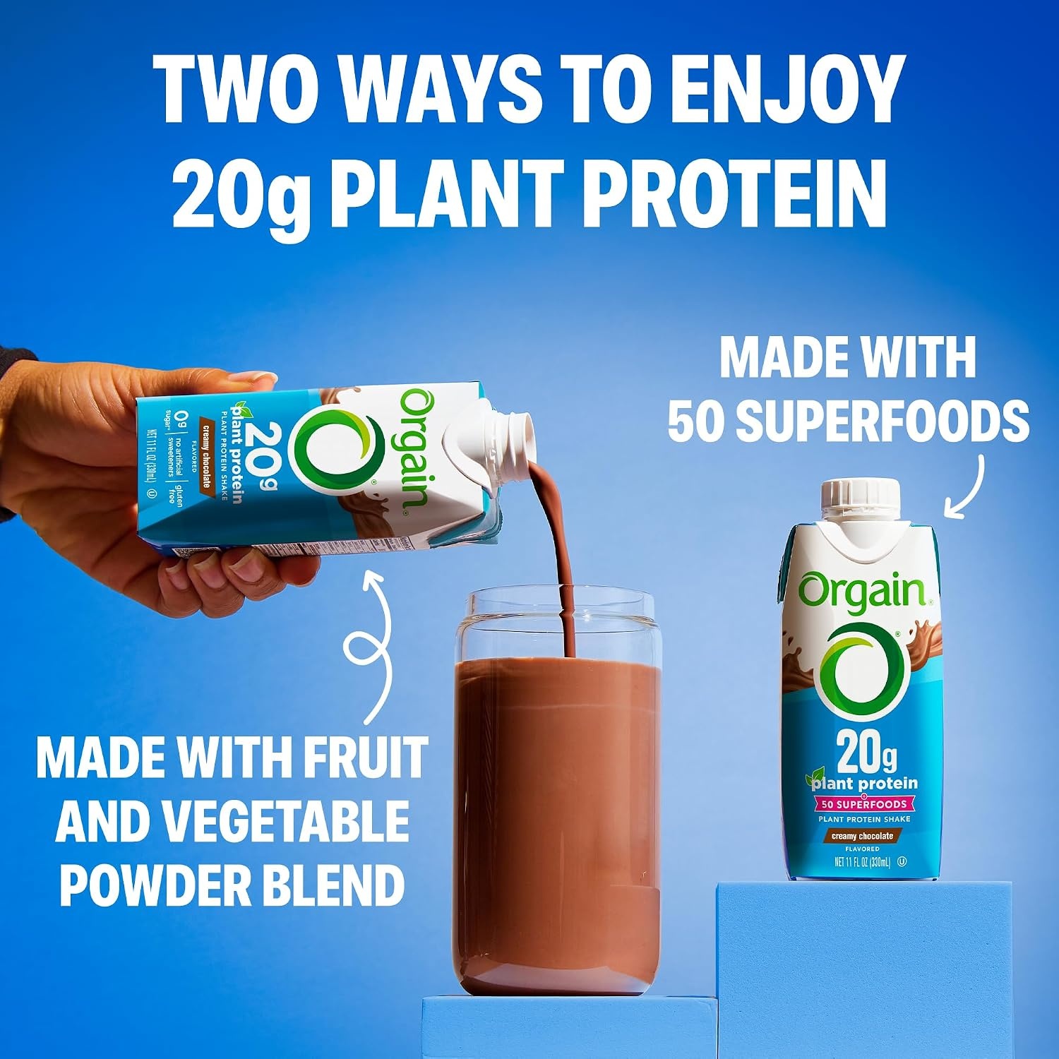 image:imageOrgain 20g Vegan Protein Shake 50 Superfoods Chocolate 11 oz 12pkPlant Protein Superfoods