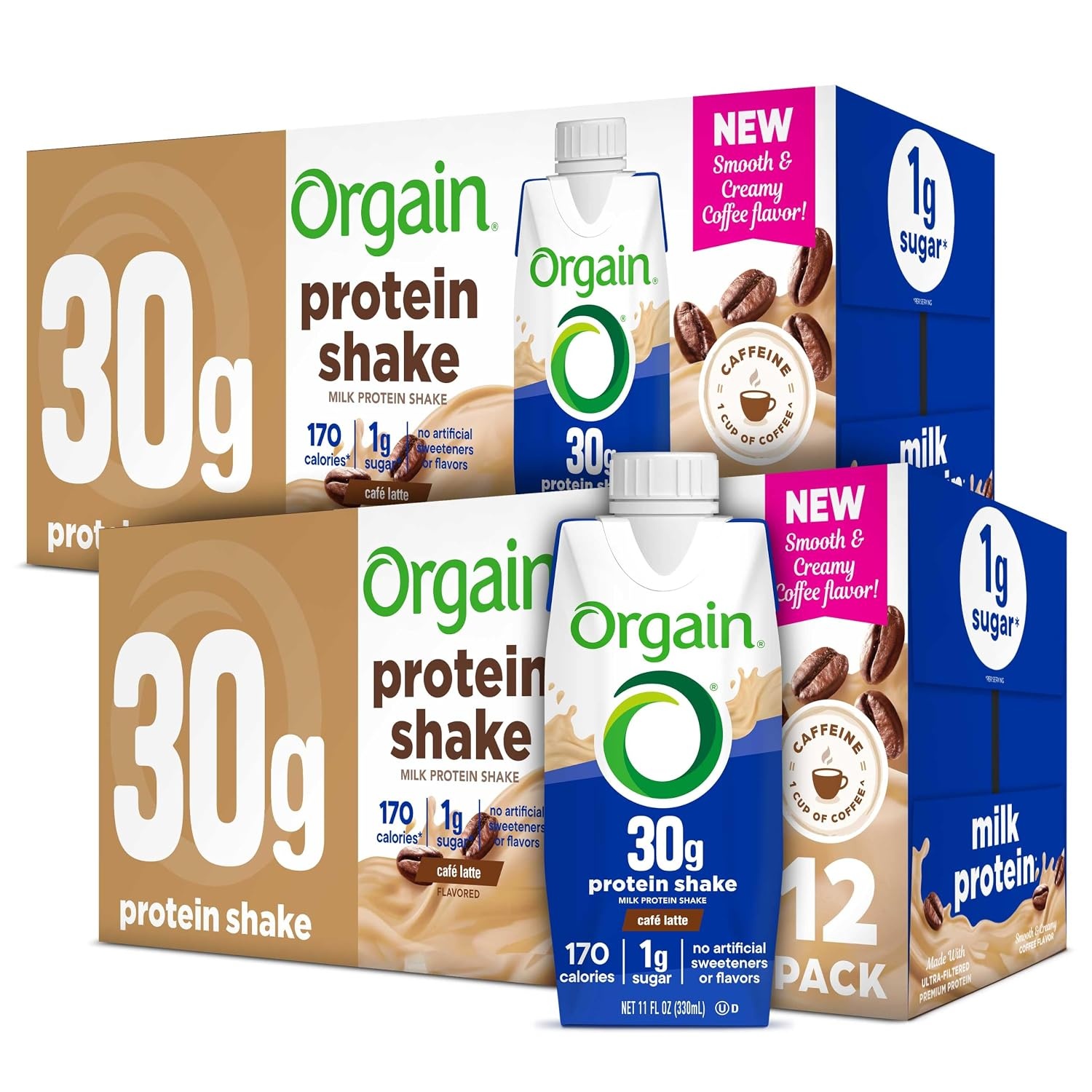 image:imageOrgain 30g High Protein Dairy Shake 5g BCAAs Caf Latte 11 oz 12pkCafe Latte