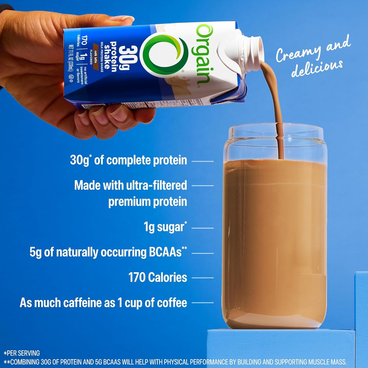 image:imageOrgain 30g High Protein Dairy Shake 5g BCAAs Caf Latte 11 oz 12pkCafe Latte