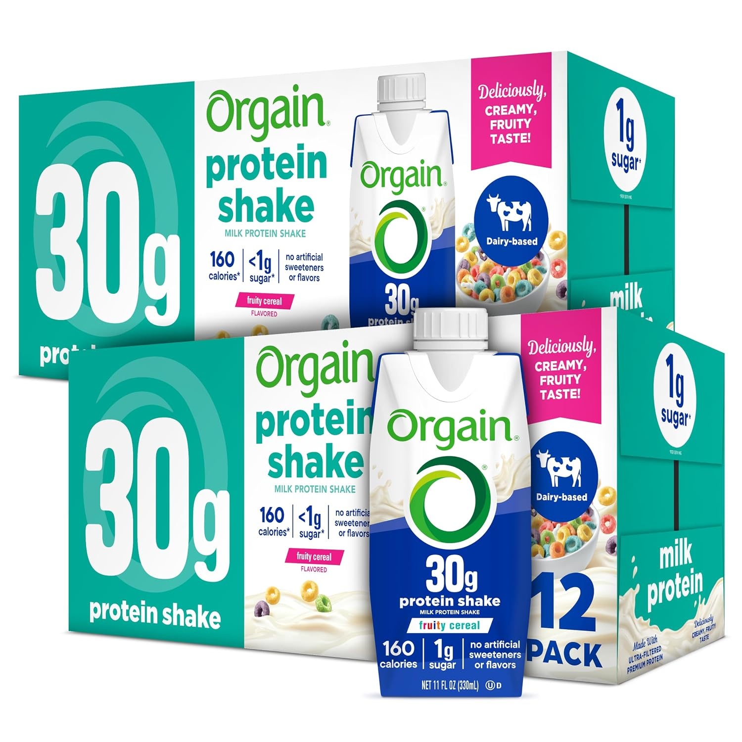 image:imageOrgain 30g High Protein Dairy Shake 5g BCAAs Caf Latte 11 oz 12pkFruity Cereal