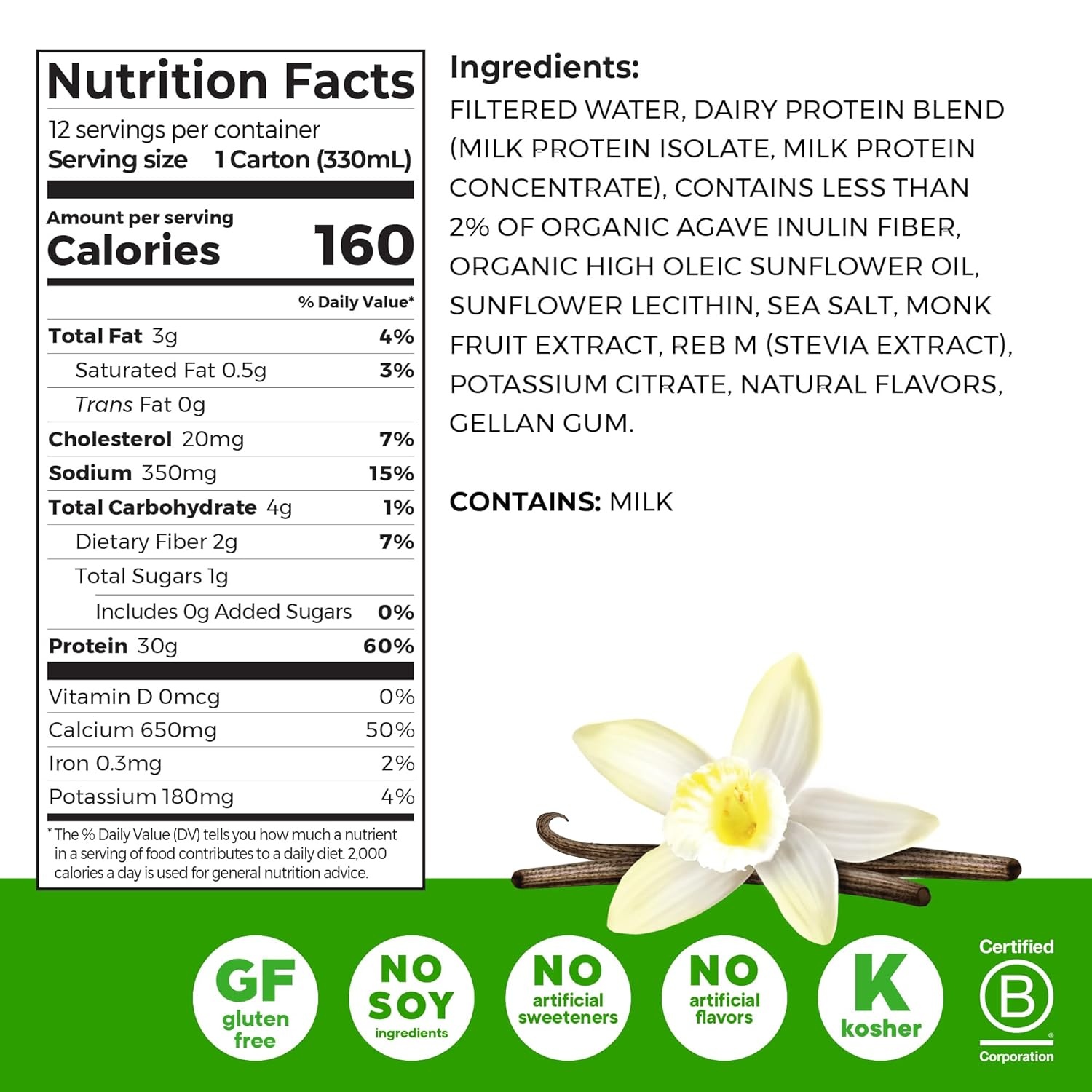 image:imageOrgain 30g High Protein Dairy Shake 5g BCAAs Caf Latte 11 oz 12pkVanilla