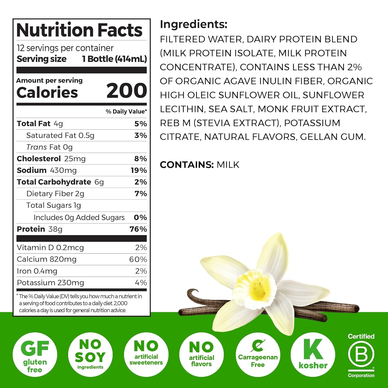 image:imageOrgain 30g High Protein Dairy Shake 5g BCAAs Caf Latte 11 oz 12pkVanilla