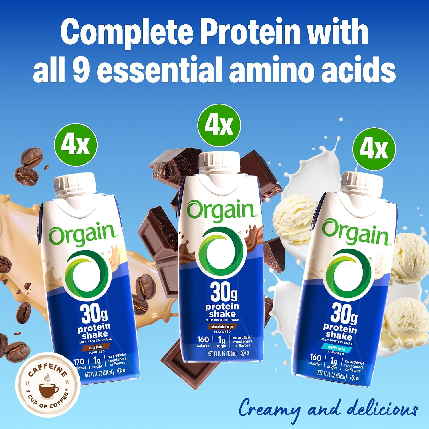 image:imageOrgain 30g High Protein Dairy Shake 5g BCAAs Caf Latte 11 oz 12pkVariety Pack