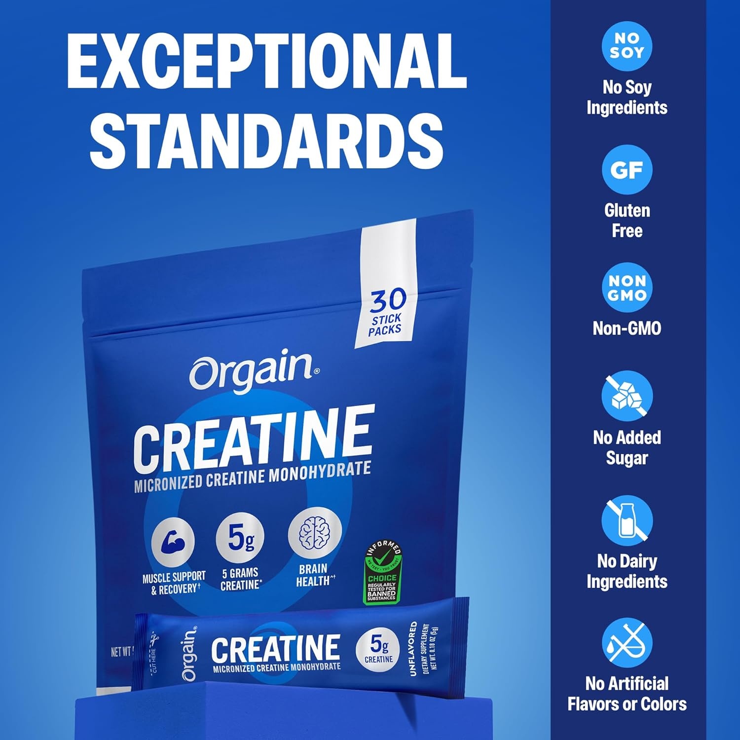 image:imageOrgain 5g Creatine Monohydrate Micronized Powder Unflavored 30 SticksTravel Packs