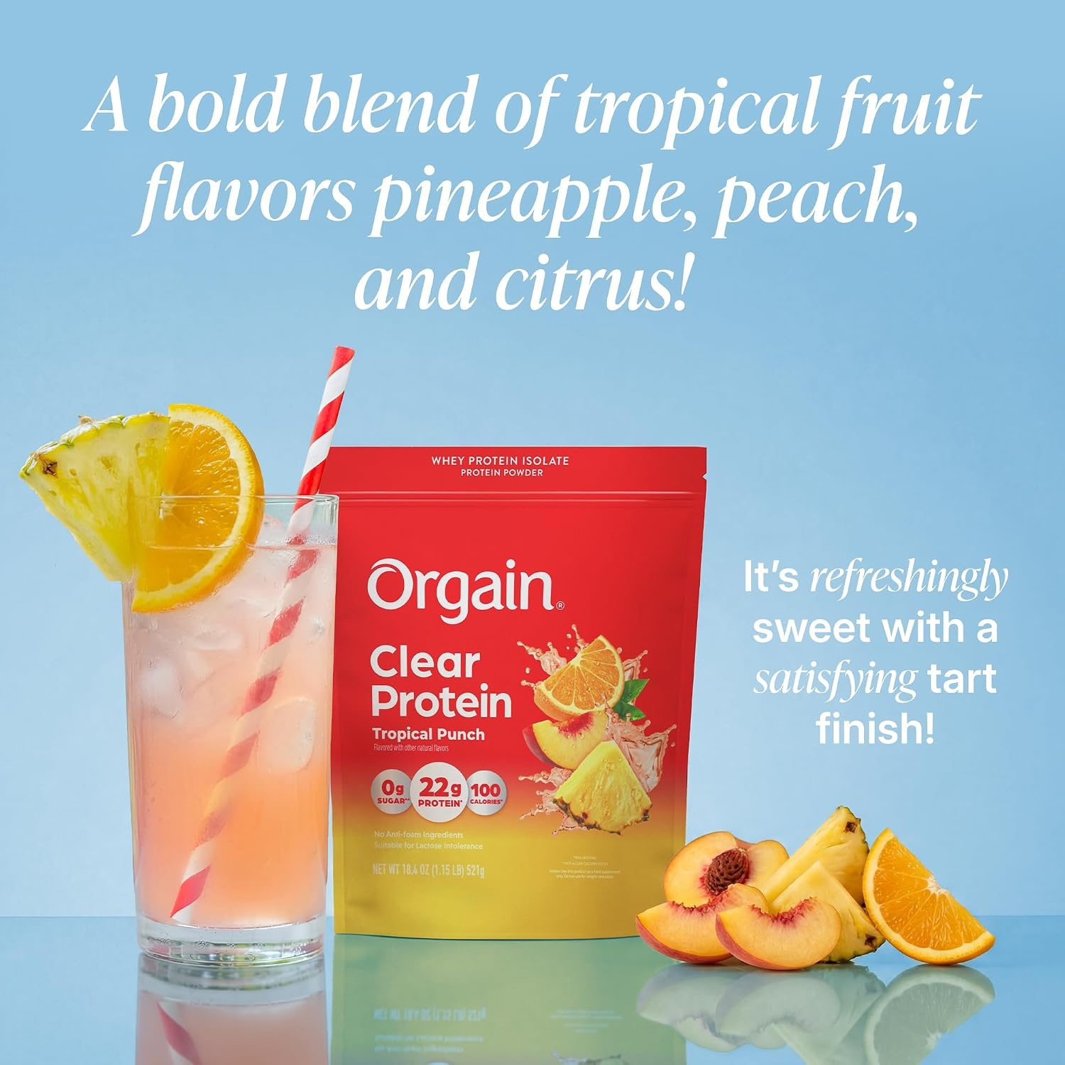 image:imageOrgain Clear Whey Isolate 22g Protein Powder Tropical Punch 18 ServingsTropical Punch