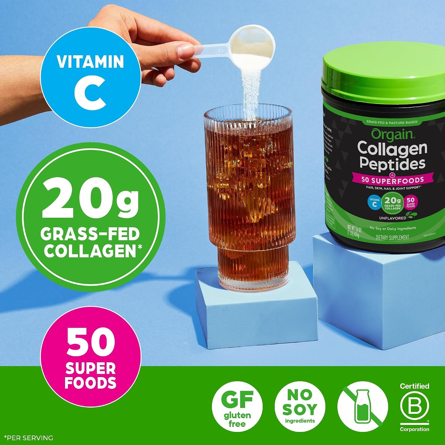 image:imageOrgain Hydrolyzed Collagen Peptides Powder For Women amp Men 20g Grass Fed Collagen Unflavored Hair Skin Nail amp Joint Support Supplement Paleo amp Keto NonGMO Type I and III 1lbCollagen Superfoods