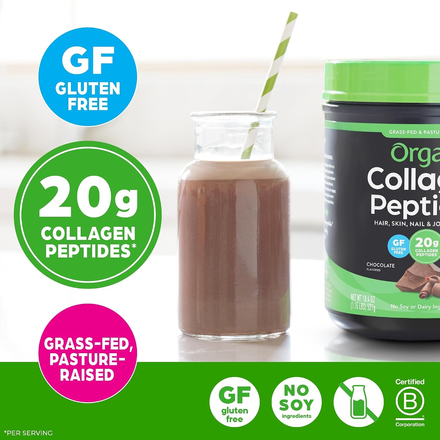 image:imageOrgain Hydrolyzed Collagen Peptides Powder For Women amp Men 20g Grass Fed Collagen Unflavored Hair Skin Nail amp Joint Support Supplement Paleo amp Keto NonGMO Type I and III 1lbChocolate
