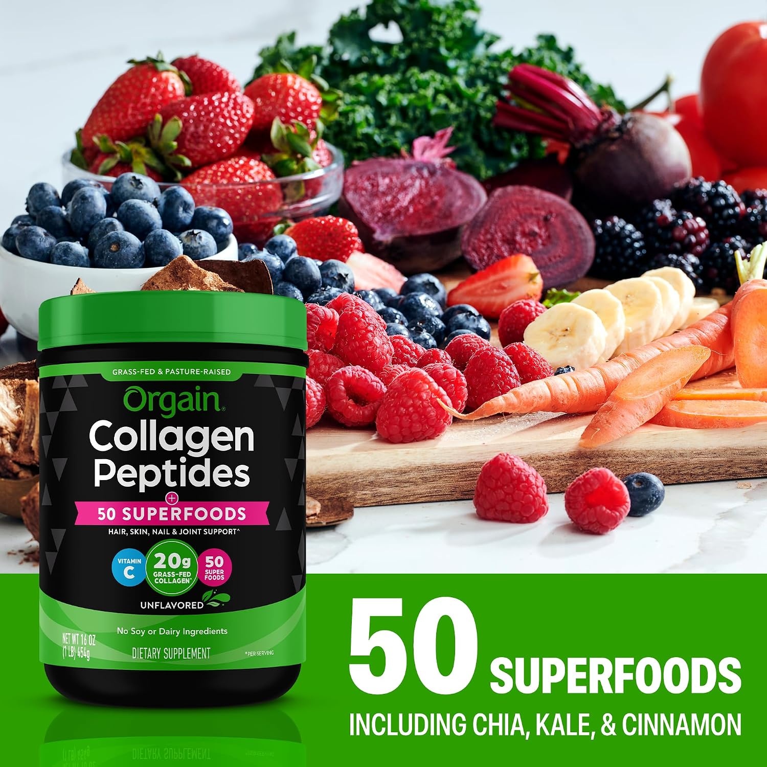 image:imageOrgain Hydrolyzed Collagen Peptides Powder For Women amp Men 20g Grass Fed Collagen Unflavored Hair Skin Nail amp Joint Support Supplement Paleo amp Keto NonGMO Type I and III 1lbCollagen Superfoods
