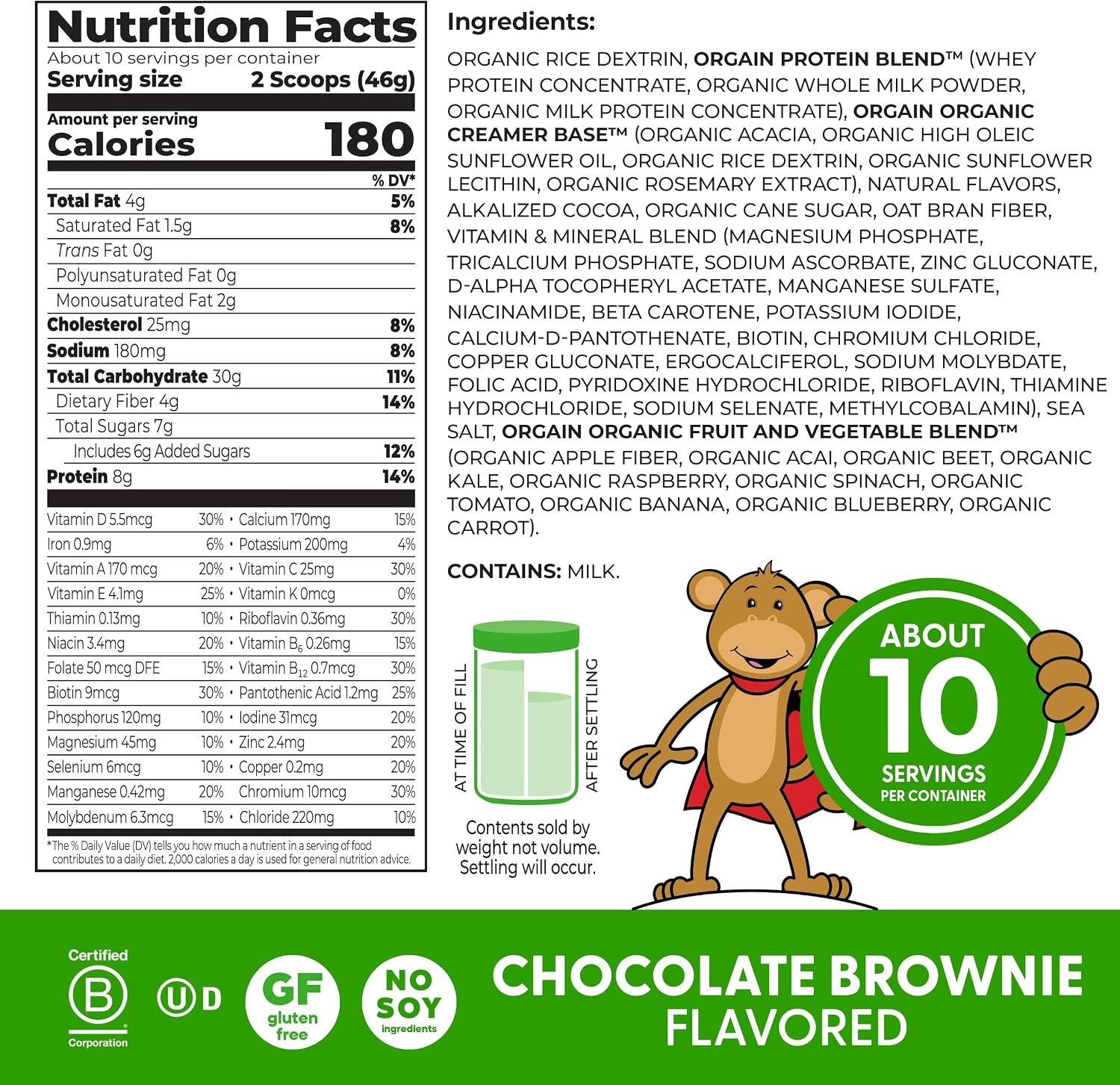 image:imageOrgain Kids 8g GrassFed Dairy Protein Powder Chocolate Brownie 1lbChocolate Brownie