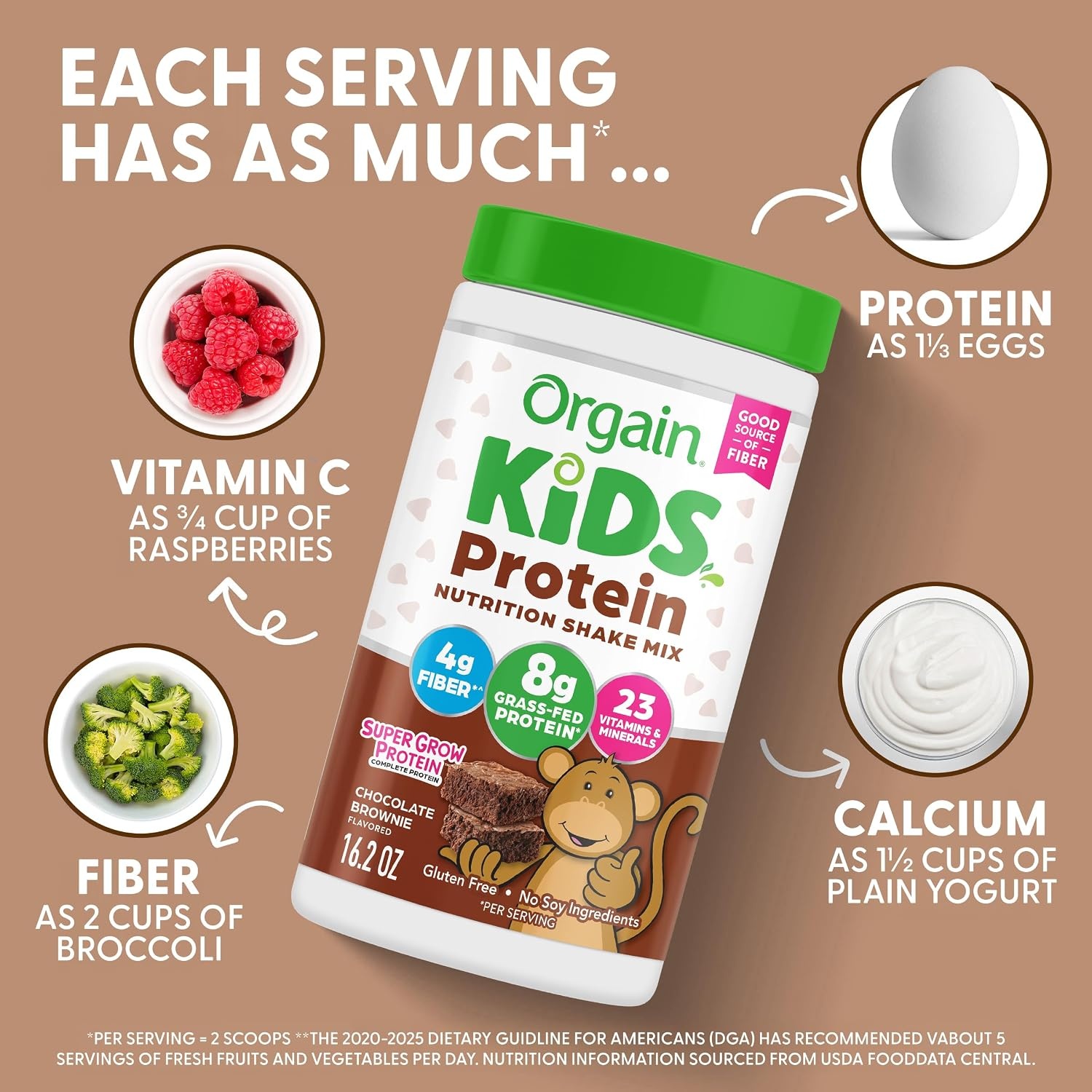 image:imageOrgain Kids 8g GrassFed Dairy Protein Powder Chocolate Brownie 1lbChocolate Brownie