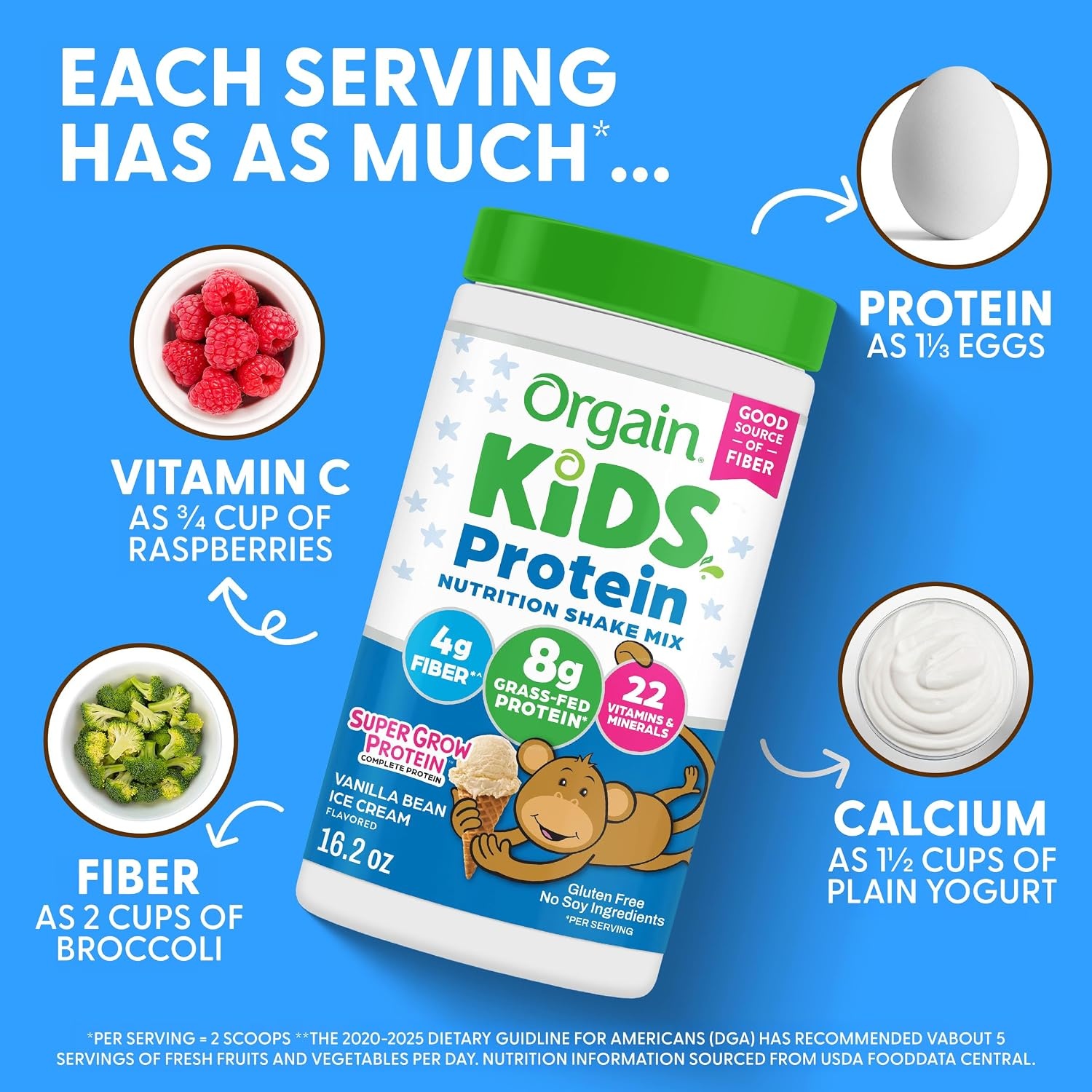 image:imageOrgain Kids 8g GrassFed Dairy Protein Powder Chocolate Brownie 1lbVanilla