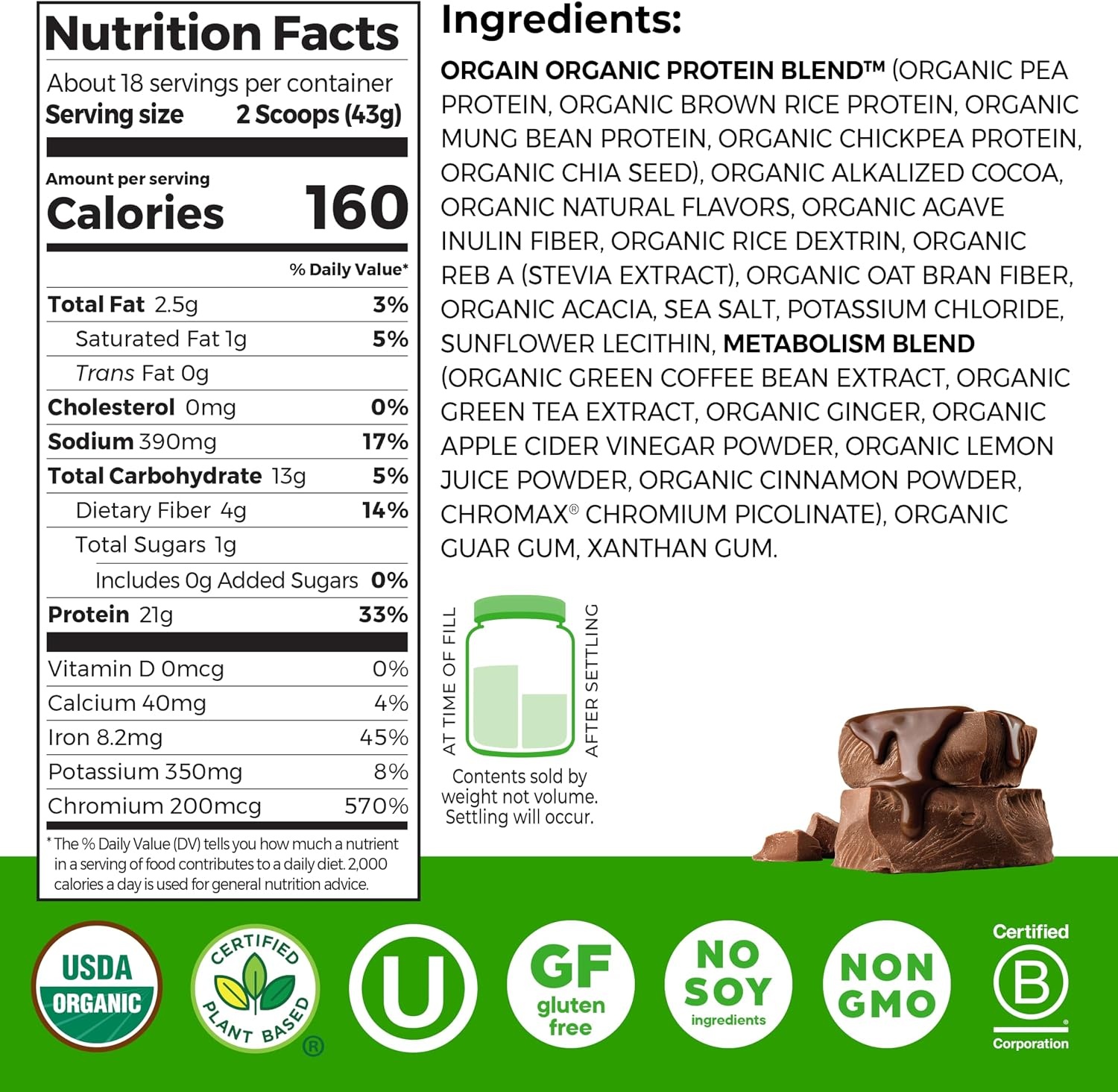 image:imageOrgain Organic 21g Vegan Protein Metabolism Powder Vanilla 171lbChocolate Fudge
