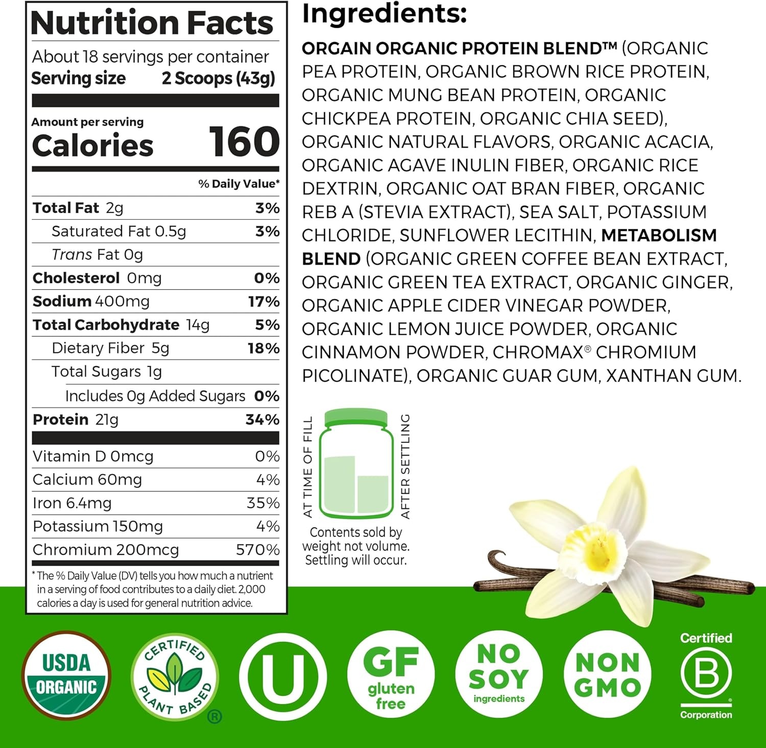 image:imageOrgain Organic 21g Vegan Protein Metabolism Powder Vanilla 171lbVanilla