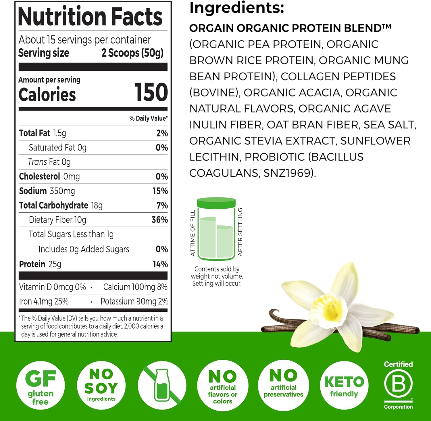 image:imageOrgain Organic 25g Protein 10g Collagen Powder Chocolate Fudge 16lbVanilla