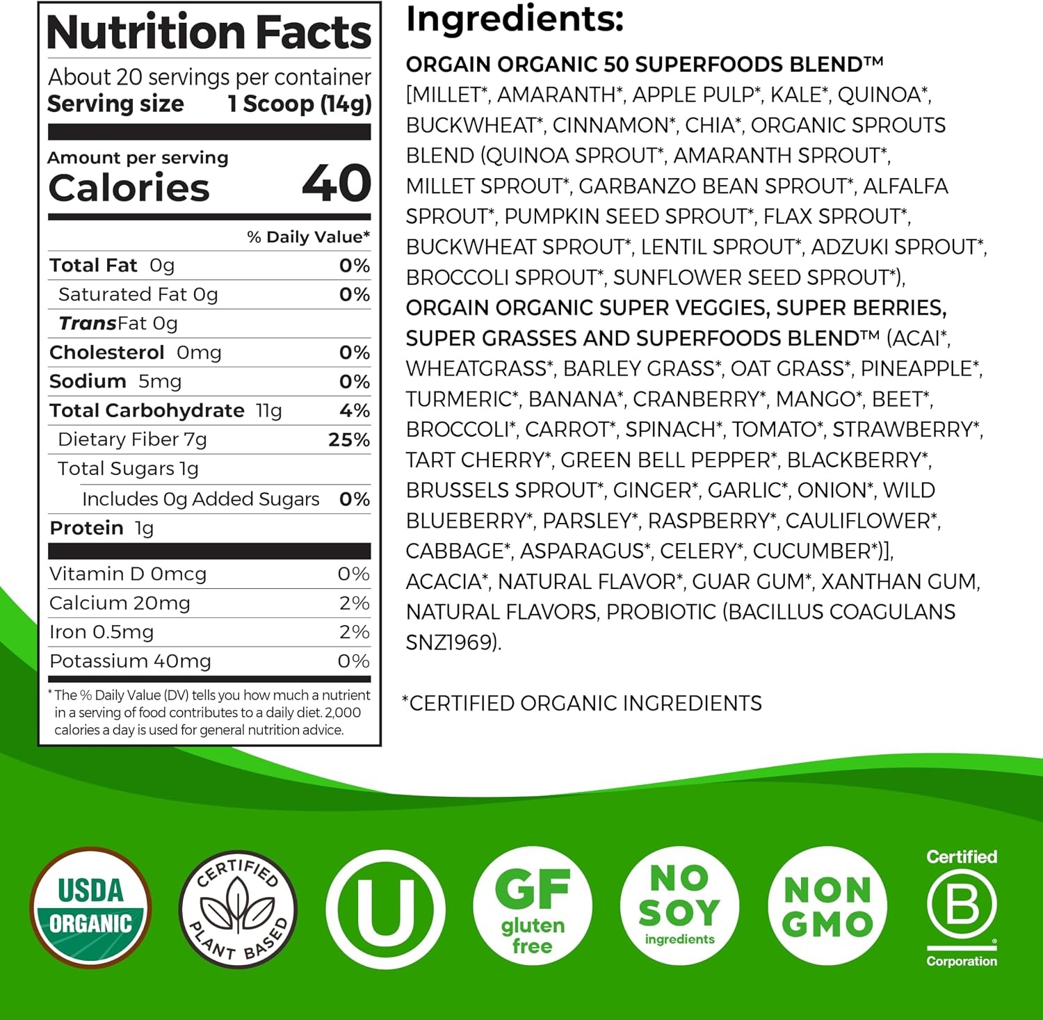 image:imageOrgain Organic Greens Powder 50 Superfoods Probiotics Berry 062 lbOriginal