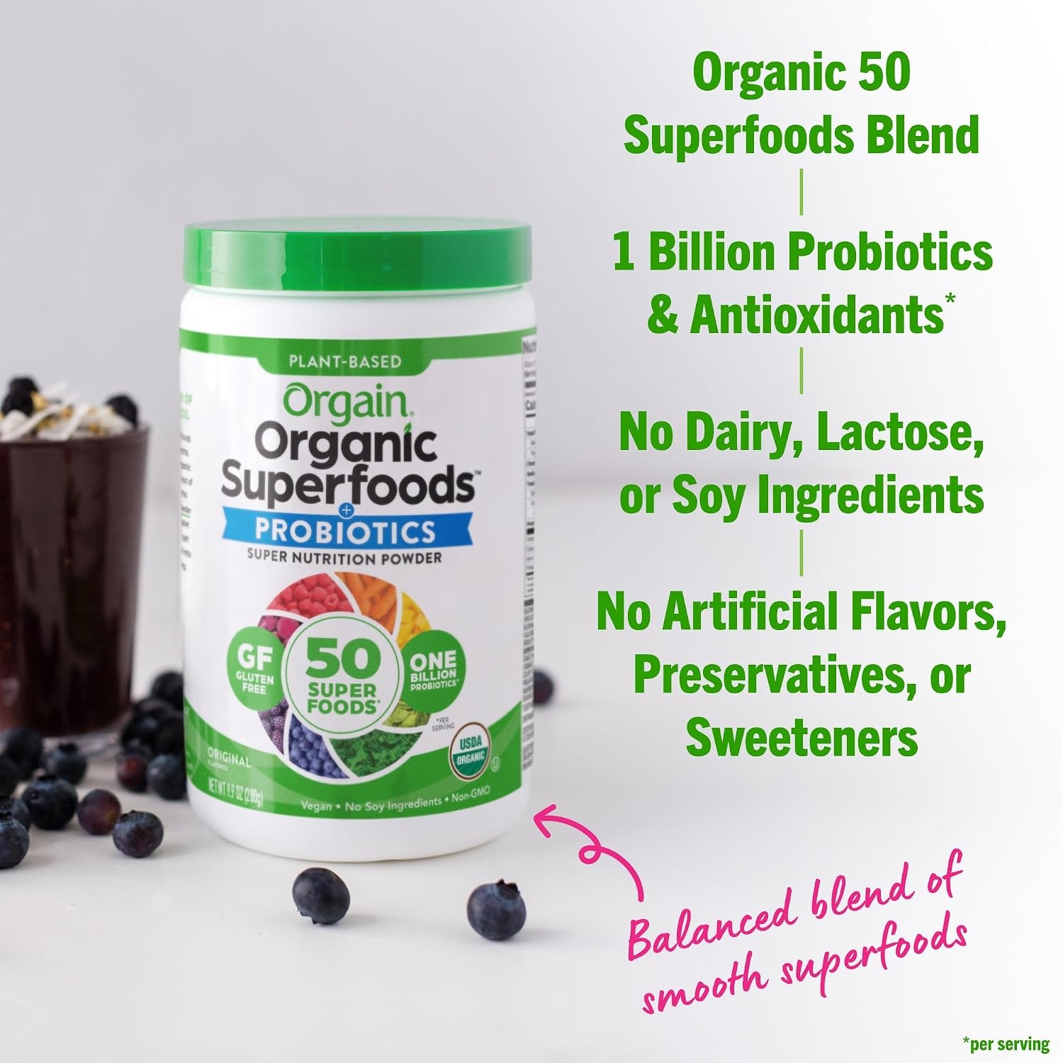image:imageOrgain Organic Greens Powder 50 Superfoods Probiotics Berry 062 lbOriginal