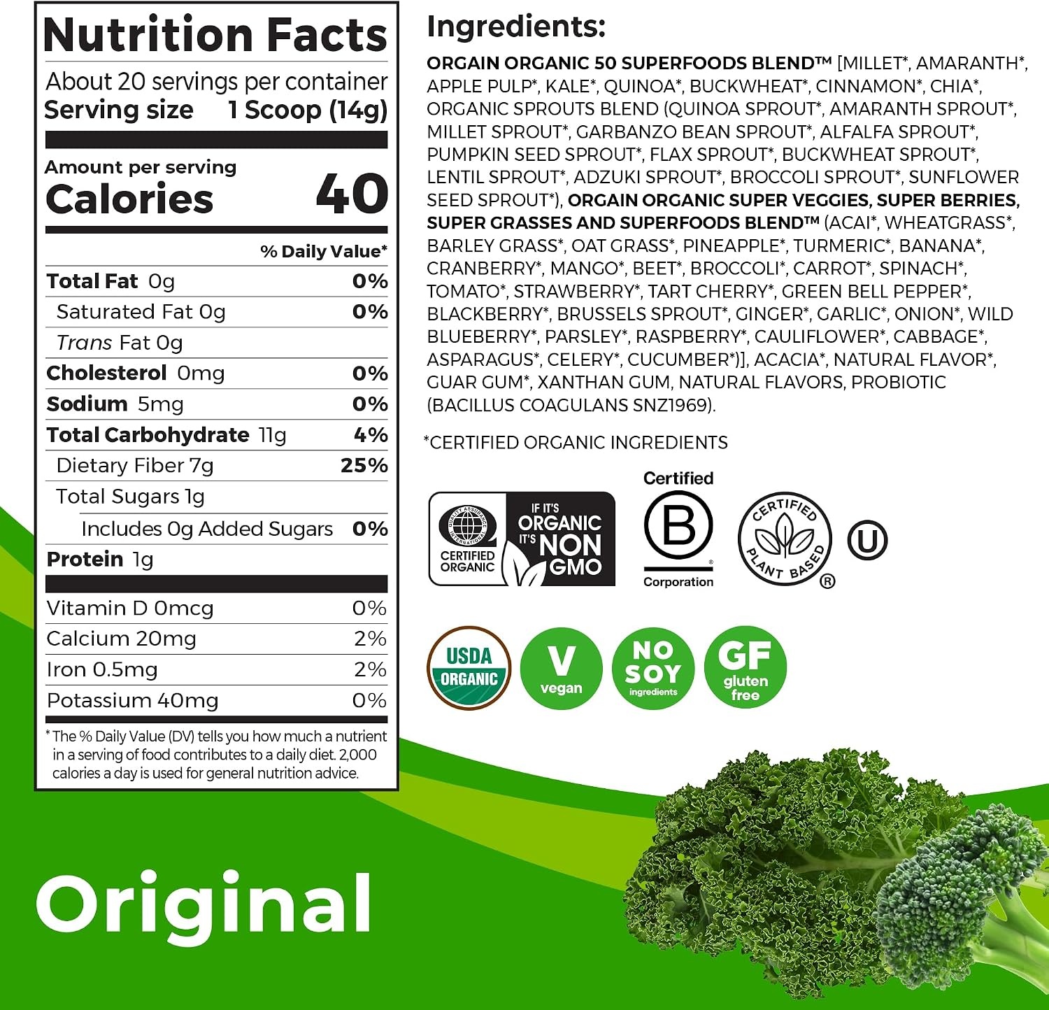 image:imageOrgain Organic Greens Powder 50 Superfoods Probiotics Berry 062 lbOriginal