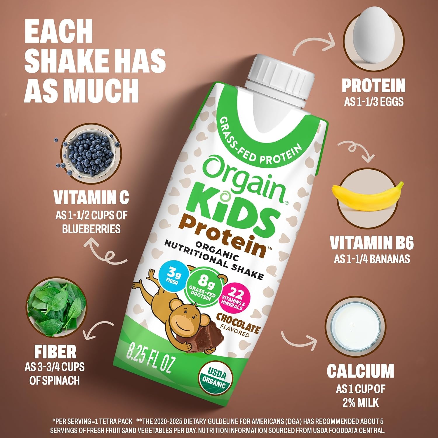 image:imageOrgain Organic Kids Dairy 8g Protein Shake Chocolate 825 oz 4pkChocolate