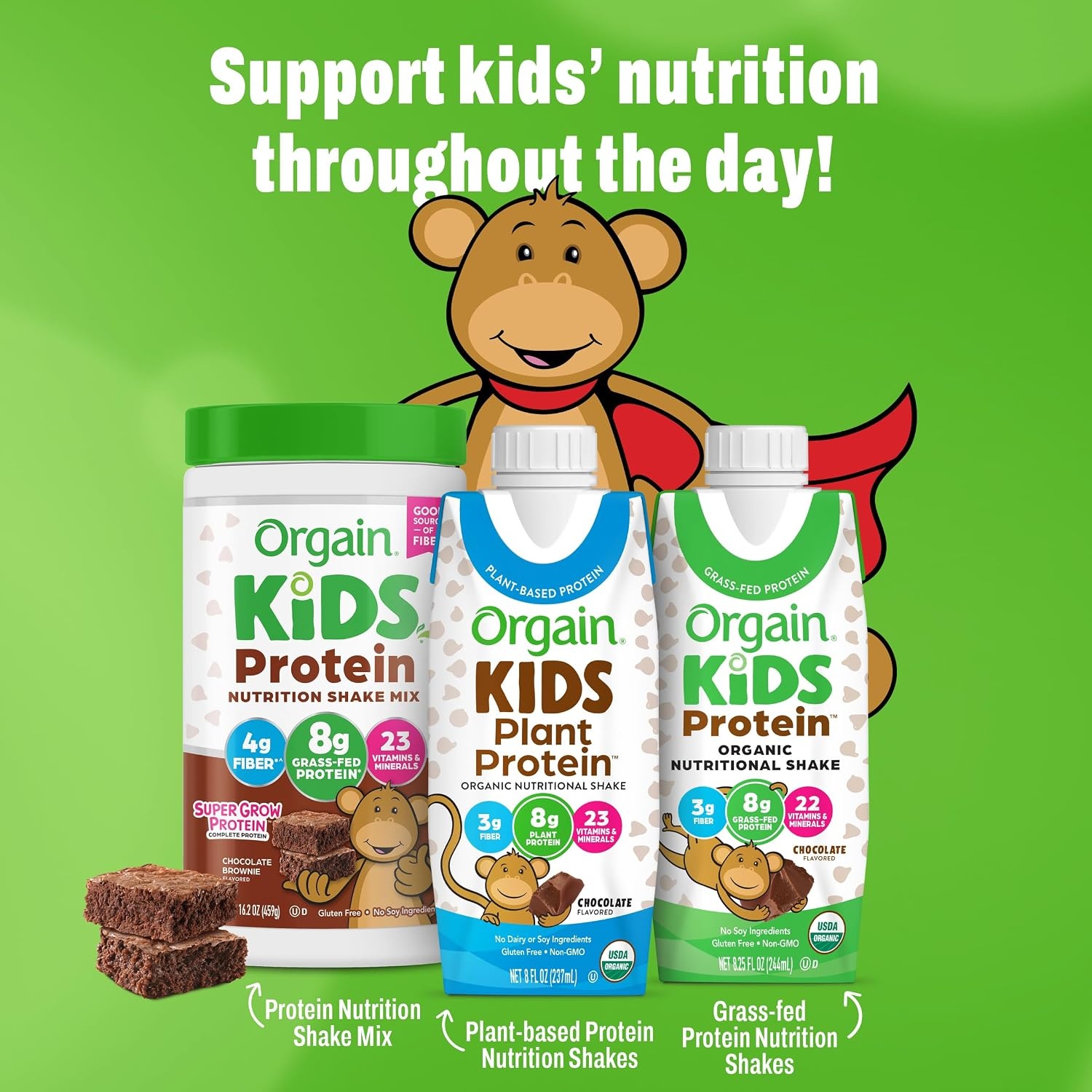 image:imageOrgain Organic Kids Dairy 8g Protein Shake Chocolate 825 oz 4pkVanilla