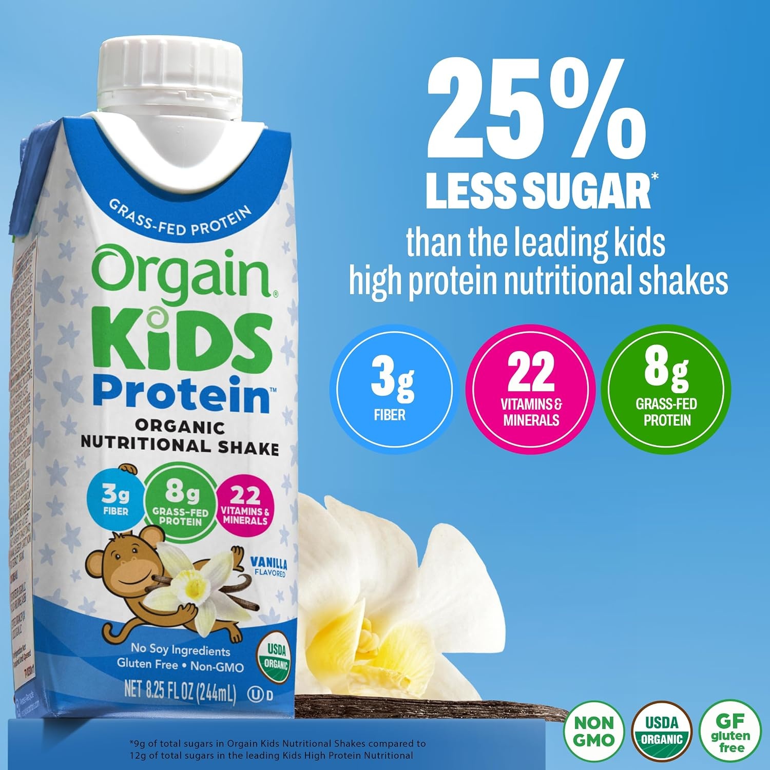 image:imageOrgain Organic Kids Dairy 8g Protein Shake Chocolate 825 oz 4pkVanilla