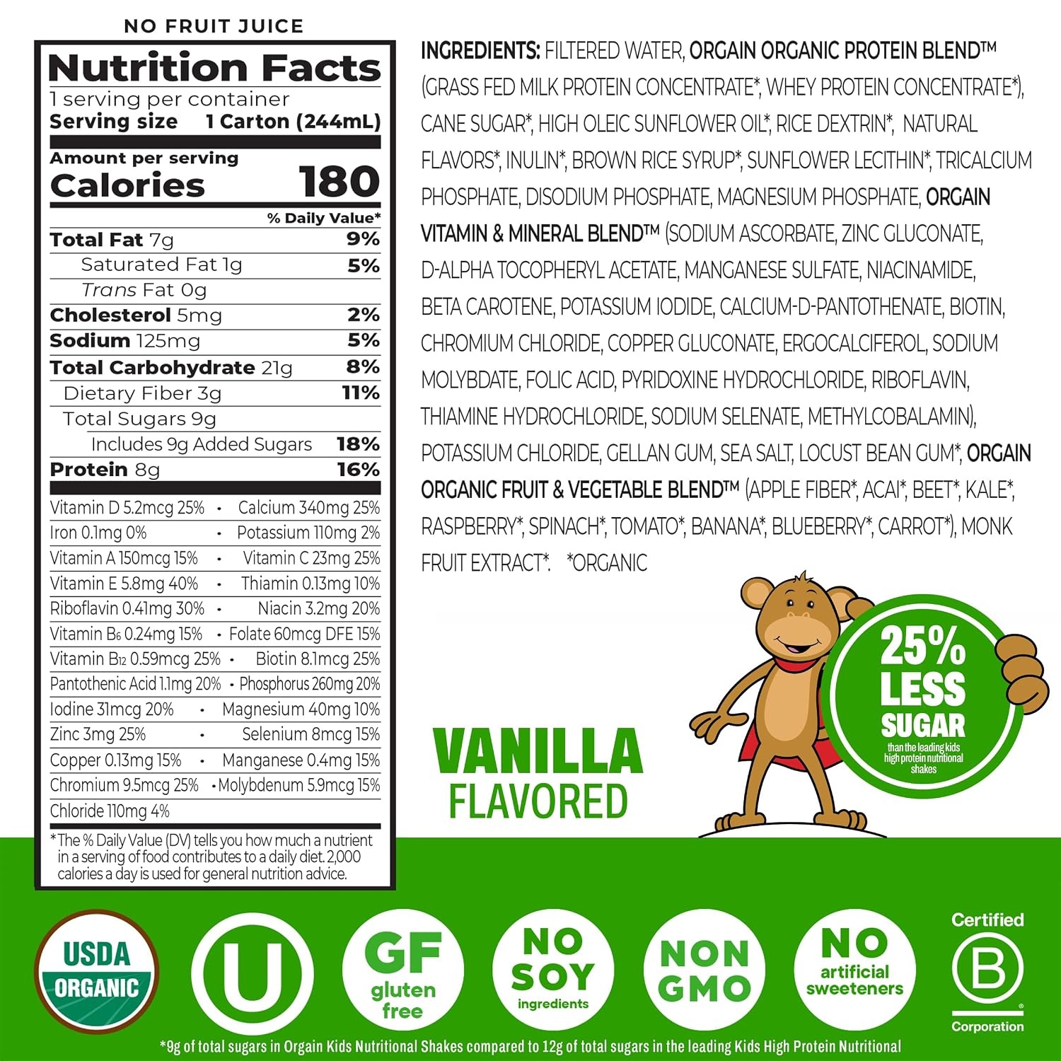 image:imageOrgain Organic Kids Dairy 8g Protein Shake Fruity Cereal 825 oz 12pkChocolate Vanilla Bundle