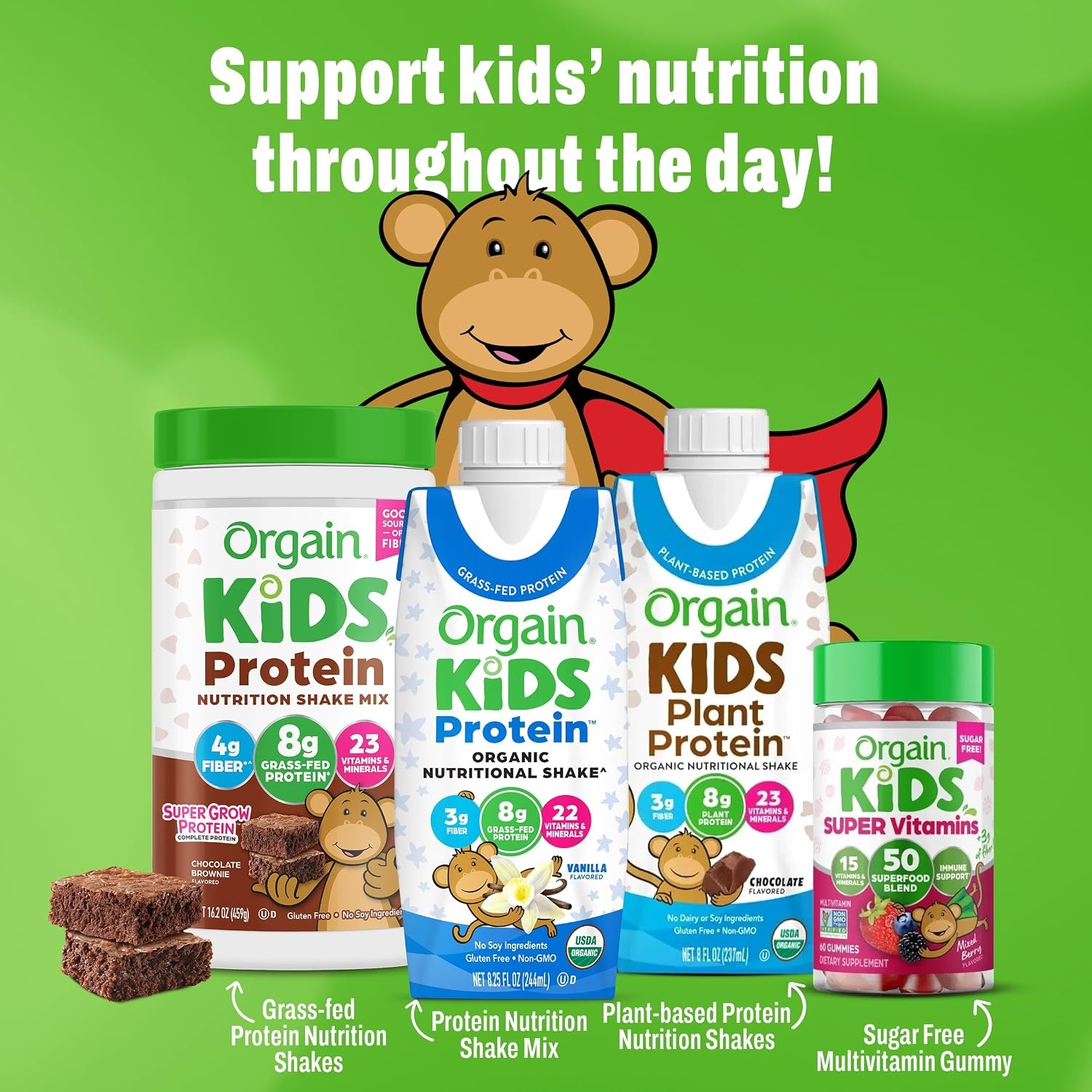 image:imageOrgain Organic Kids Dairy 8g Protein Shake Fruity Cereal 825 oz 12pkChocolate Vanilla Bundle