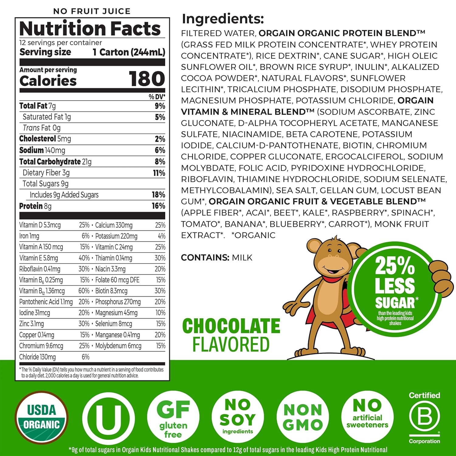 image:imageOrgain Organic Kids Dairy 8g Protein Shake Fruity Cereal 825 oz 12pkChocolate Vanilla Bundle