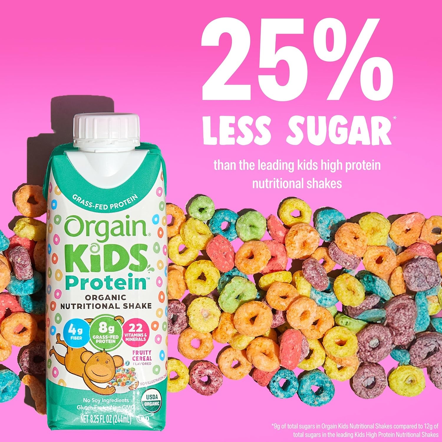 image:imageOrgain Organic Kids Dairy 8g Protein Shake Fruity Cereal 825 oz 12pkFruity Cereal