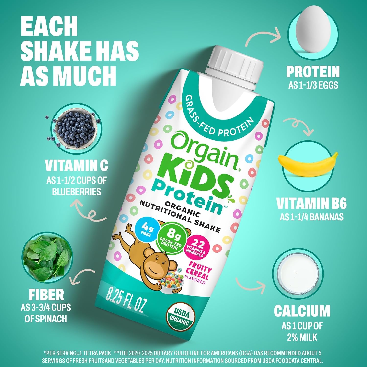 image:imageOrgain Organic Kids Dairy 8g Protein Shake Fruity Cereal 825 oz 12pkFruity Cereal