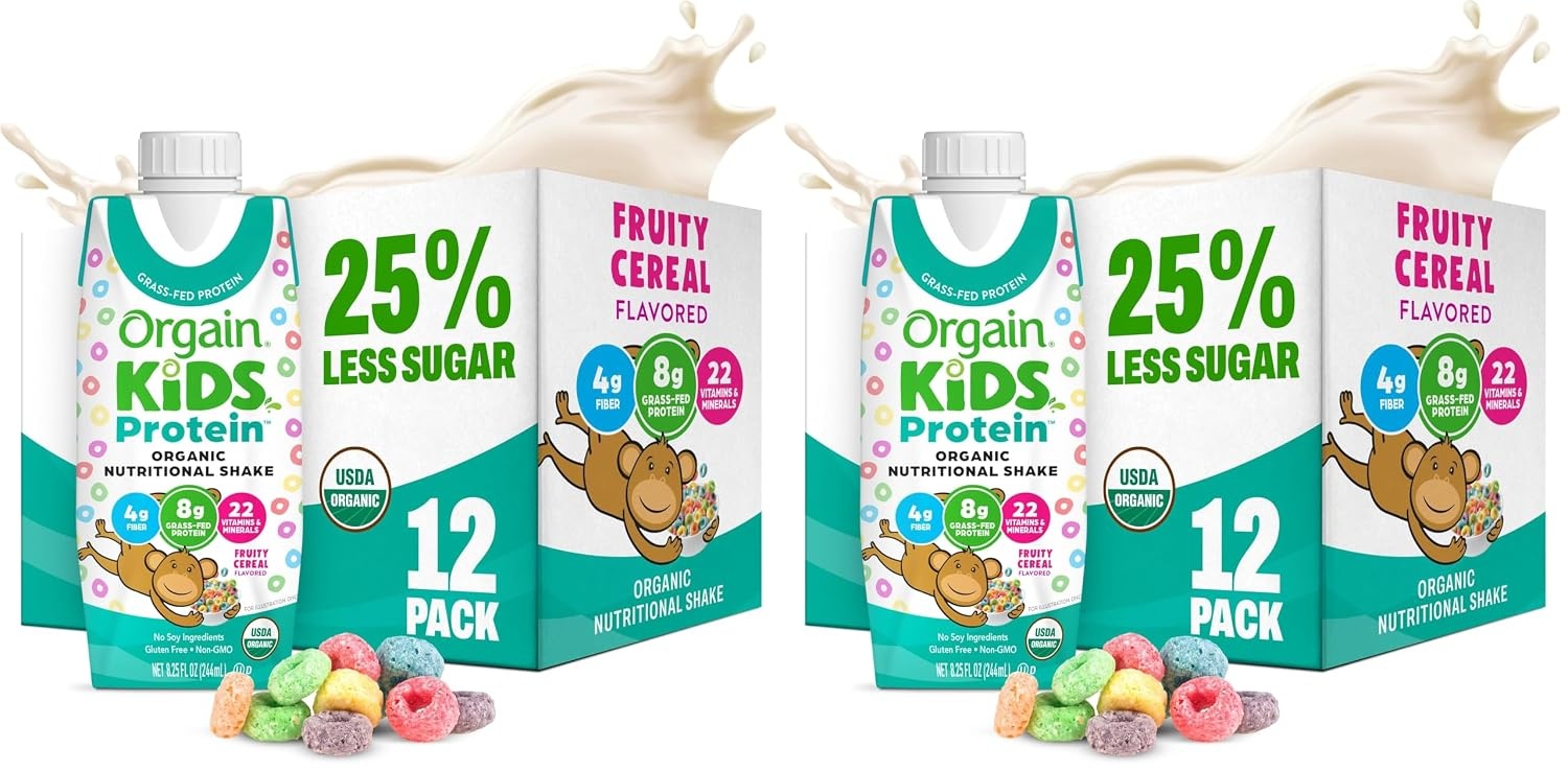 image:imageOrgain Organic Kids Dairy 8g Protein Shake Fruity Cereal 825 oz 12pkFruity Cereal