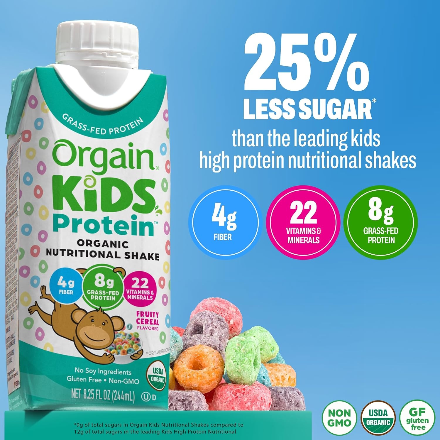 image:imageOrgain Organic Kids Dairy 8g Protein Shake Fruity Cereal 825 oz 12pkFruity Cereal