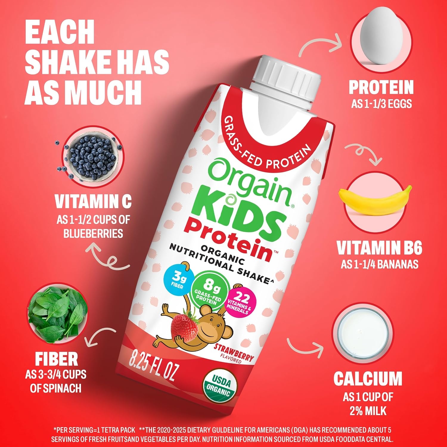 image:imageOrgain Organic Kids Dairy 8g Protein Shake Fruity Cereal 825 oz 12pkStrawberry