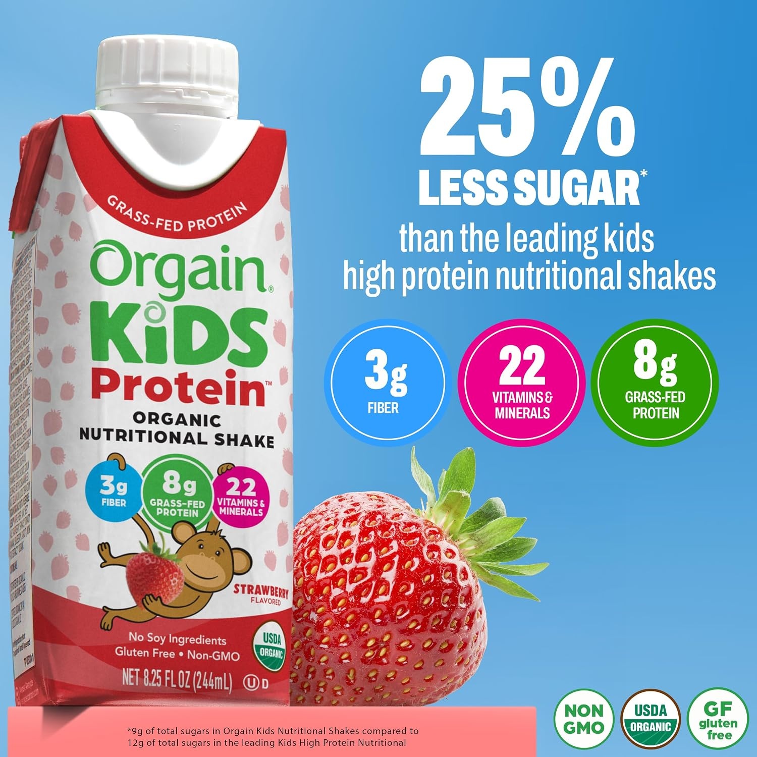 image:imageOrgain Organic Kids Dairy 8g Protein Shake Fruity Cereal 825 oz 12pkStrawberry