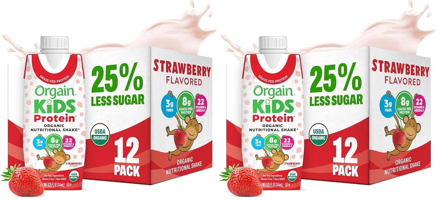 image:imageOrgain Organic Kids Dairy 8g Protein Shake Fruity Cereal 825 oz 12pkStrawberry