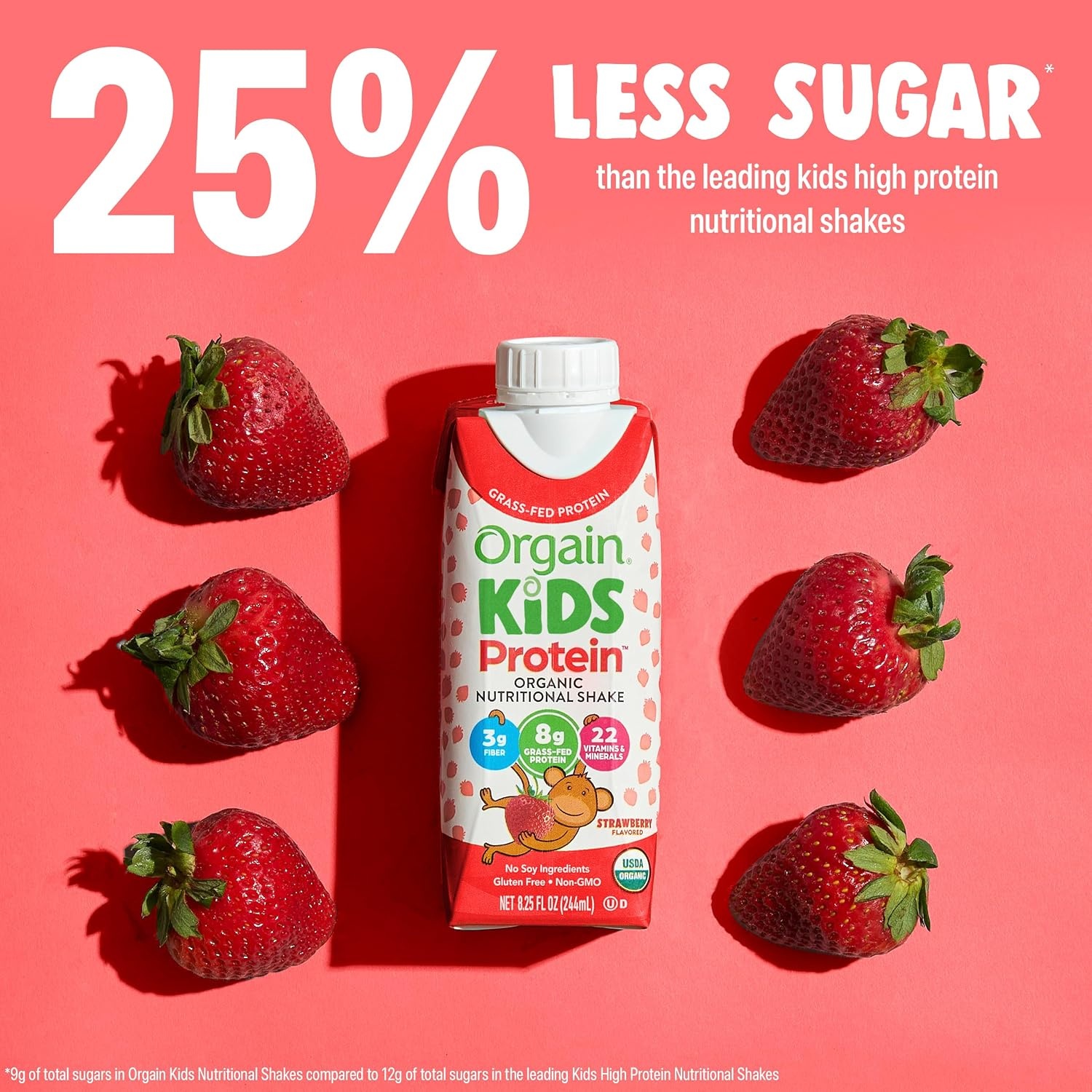 image:imageOrgain Organic Kids Dairy 8g Protein Shake Fruity Cereal 825 oz 12pkStrawberry
