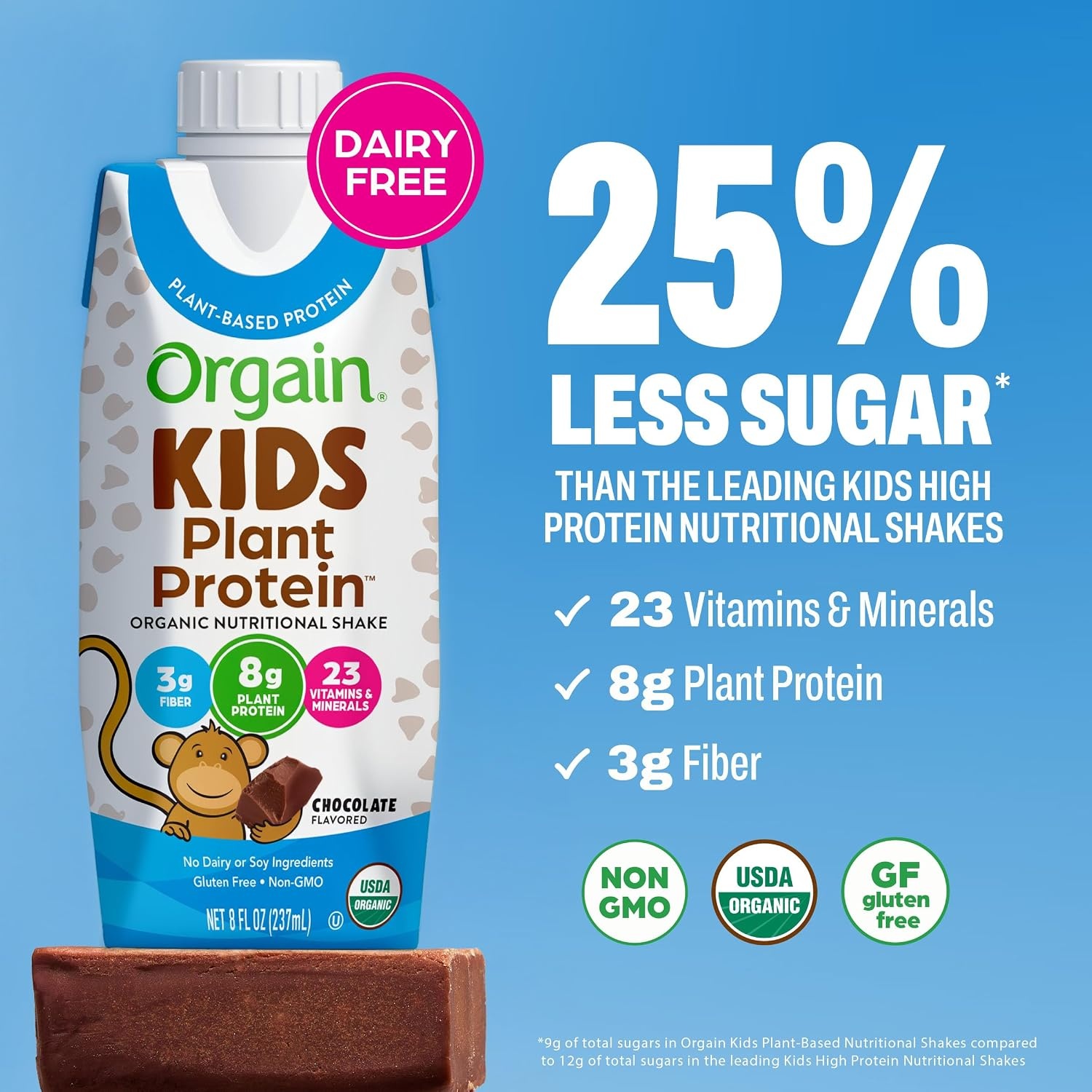 image:imageOrgain Organic Kids Nutritional Vegan Protein Shakes Chocolate Healthy Kids Snacks 8g Plant Protein 23 Vitamins amp Minerals 3g Fiber No Dairy amp Soy NonGMO 8 Fl Oz 12 Pack Packaging May VaryChocolate