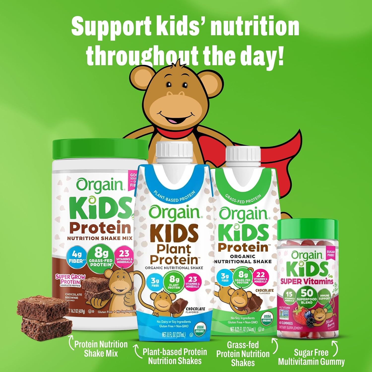 image:imageOrgain Organic Kids Nutritional Vegan Protein Shakes Chocolate Healthy Kids Snacks 8g Plant Protein 23 Vitamins amp Minerals 3g Fiber No Dairy amp Soy NonGMO 8 Fl Oz 12 Pack Packaging May VaryChocolate