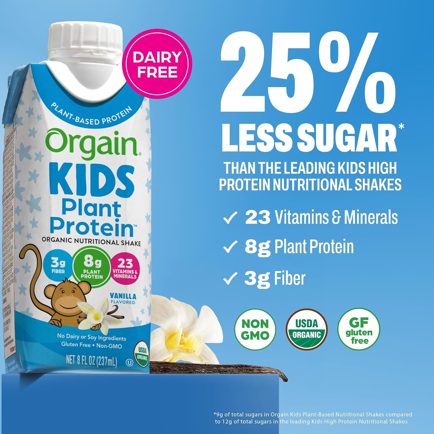 image:imageOrgain Organic Kids Nutritional Vegan Protein Shakes Vanilla Healthy Kids Snacks 8g Plant Protein 23 Vitamins amp Minerals 3g Fiber No Dairy amp Soy NonGMO 8 Fl Oz 12 Pack Packaging May Vary