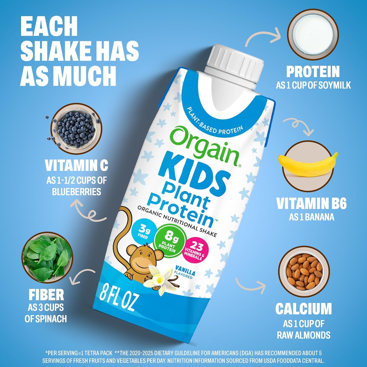 image:imageOrgain Organic Kids Nutritional Vegan Protein Shakes Vanilla Healthy Kids Snacks 8g Plant Protein 23 Vitamins amp Minerals 3g Fiber No Dairy amp Soy NonGMO 8 Fl Oz 12 Pack Packaging May Vary