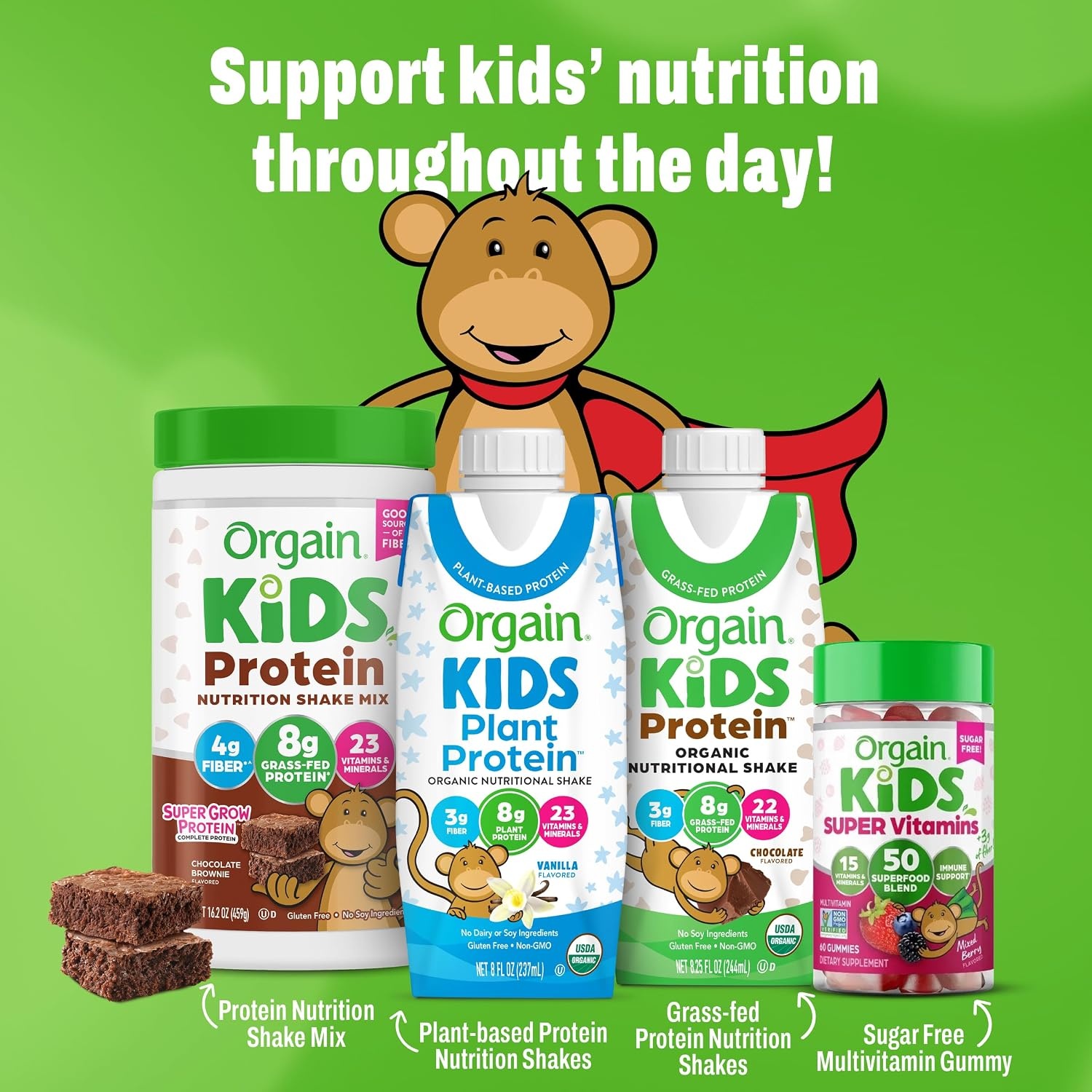 image:imageOrgain Organic Kids Nutritional Vegan Protein Shakes Vanilla Healthy Kids Snacks 8g Plant Protein 23 Vitamins amp Minerals 3g Fiber No Dairy amp Soy NonGMO 8 Fl Oz 12 Pack Packaging May Vary