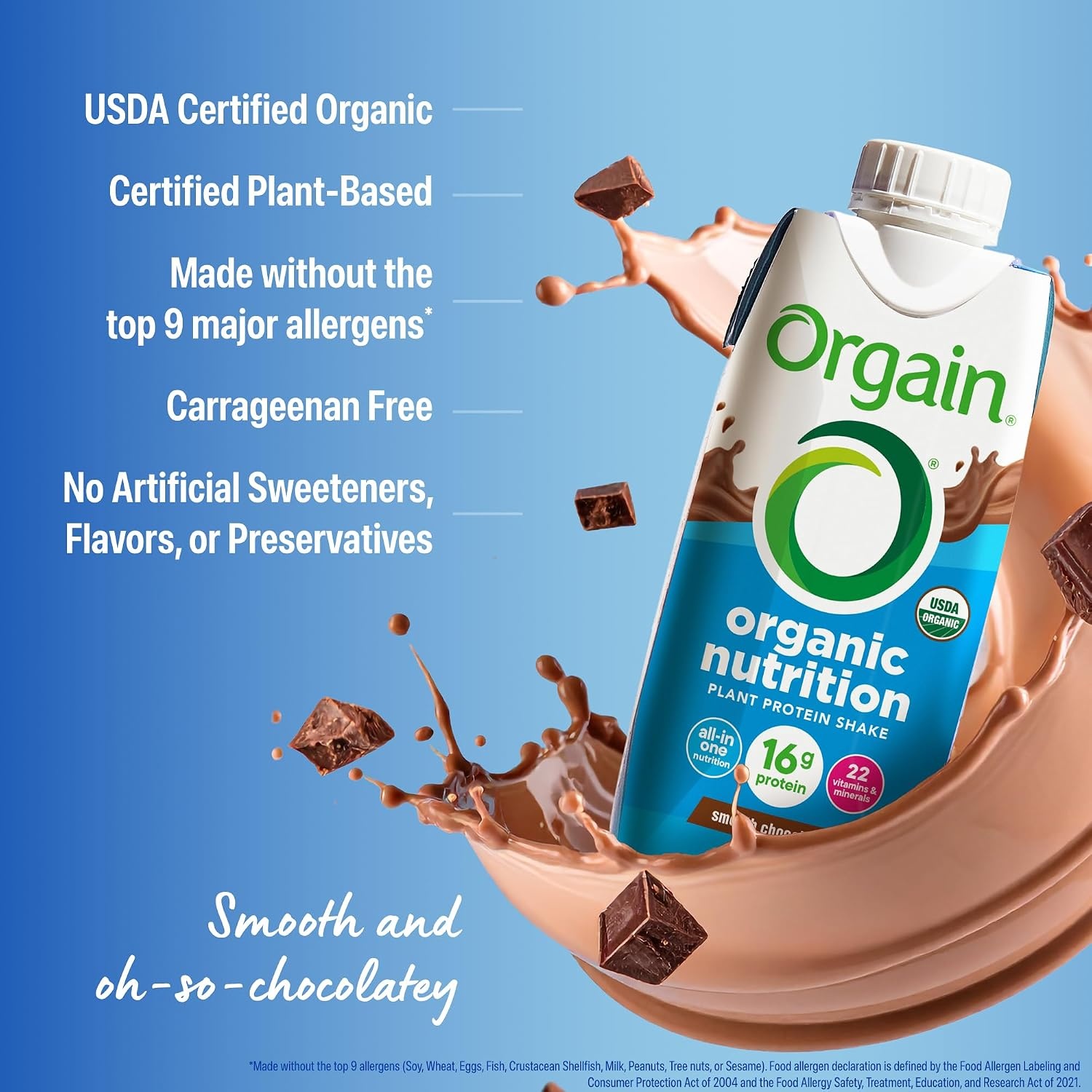 image:imageOrgain Organic Nutritional Vegan 16g Protein Shake Chocolate 11 oz 12pkChocolate