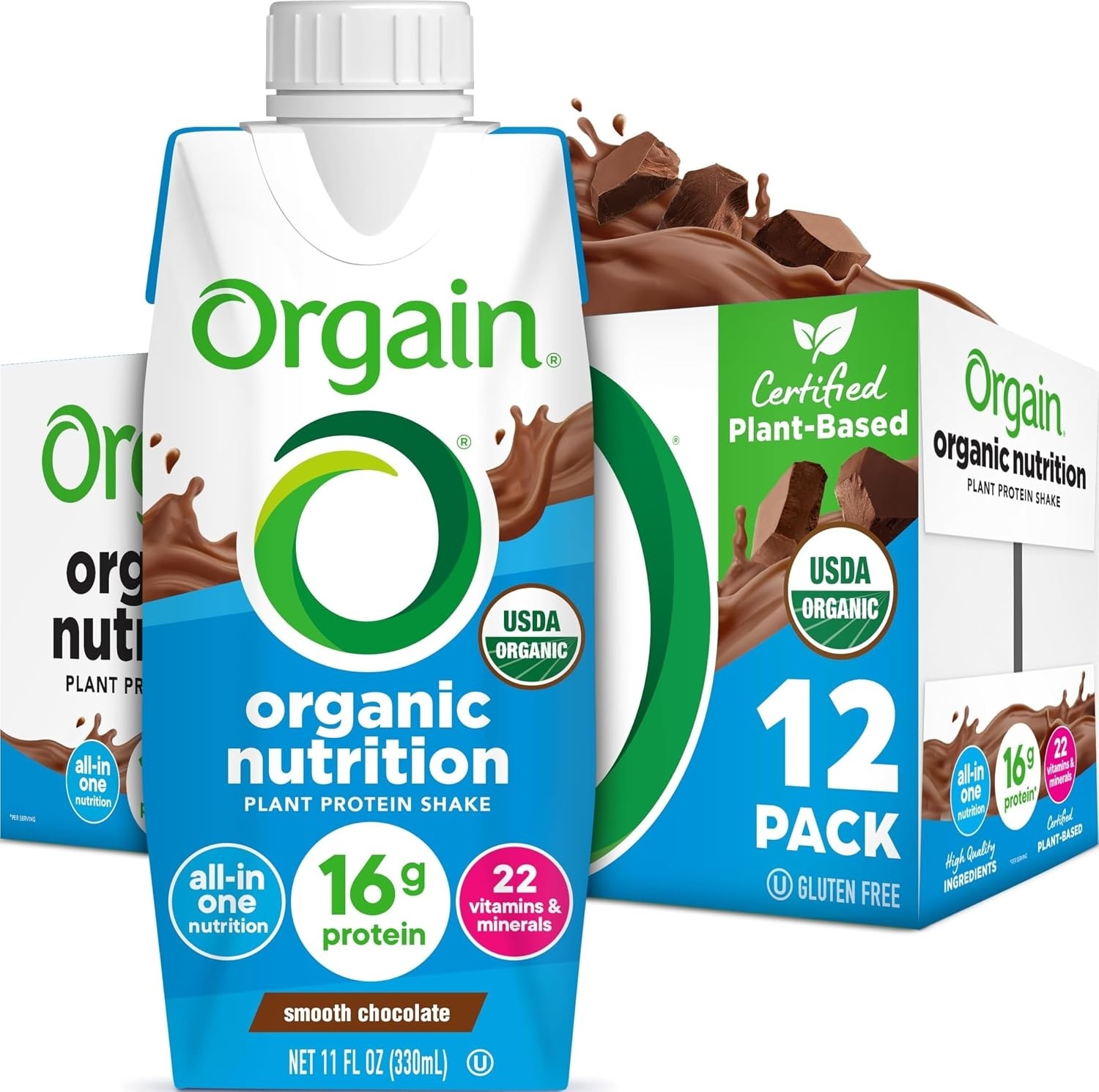 image:imageOrgain Organic Nutritional Vegan 16g Protein Shake Chocolate 11 oz 12pkChocolate