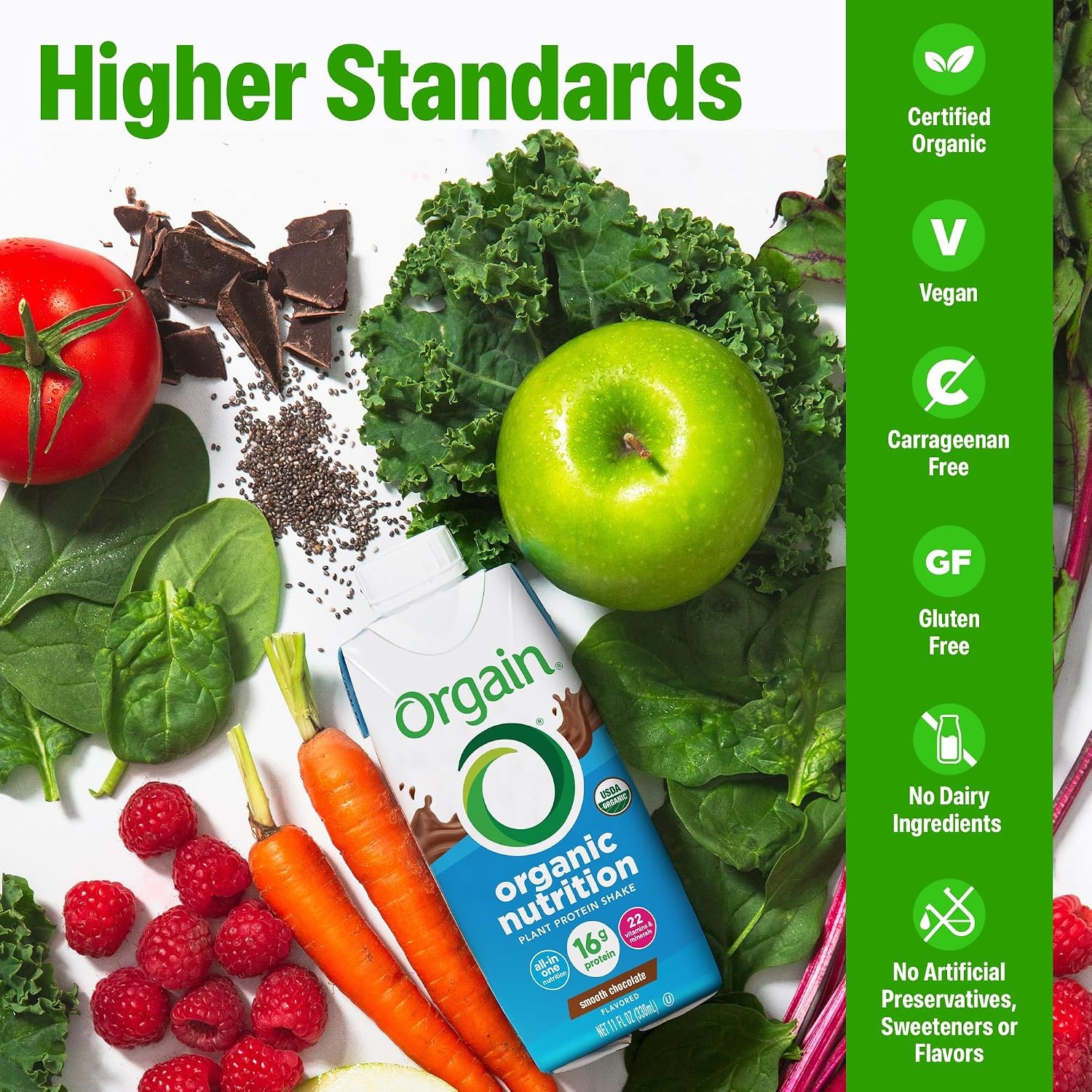 image:imageOrgain Organic Nutritional Vegan 16g Protein Shake Chocolate 11 oz 12pkChocolate